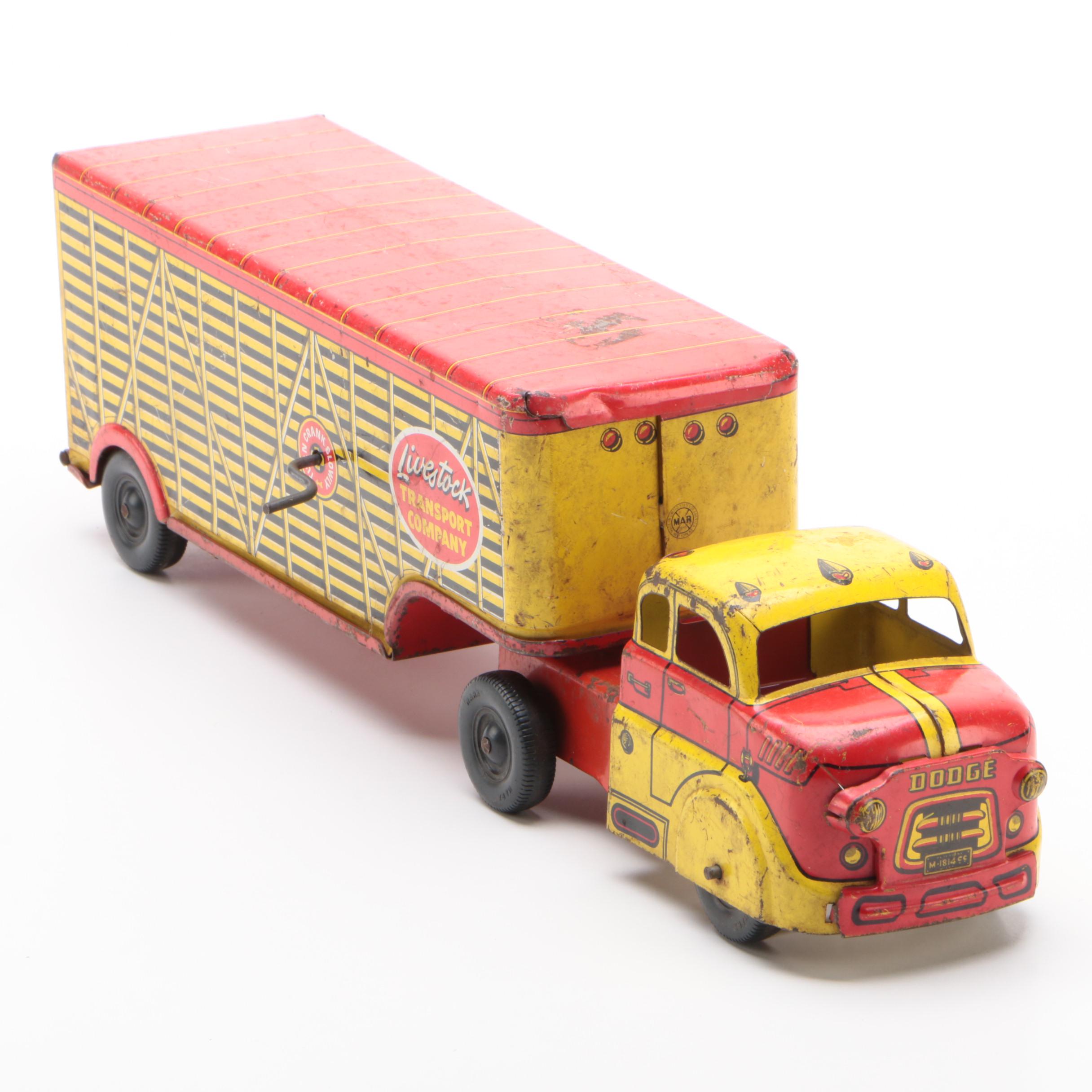 Marx Tin Lithograph Livestock Transport Company Dodge Toy Truck, 1950s