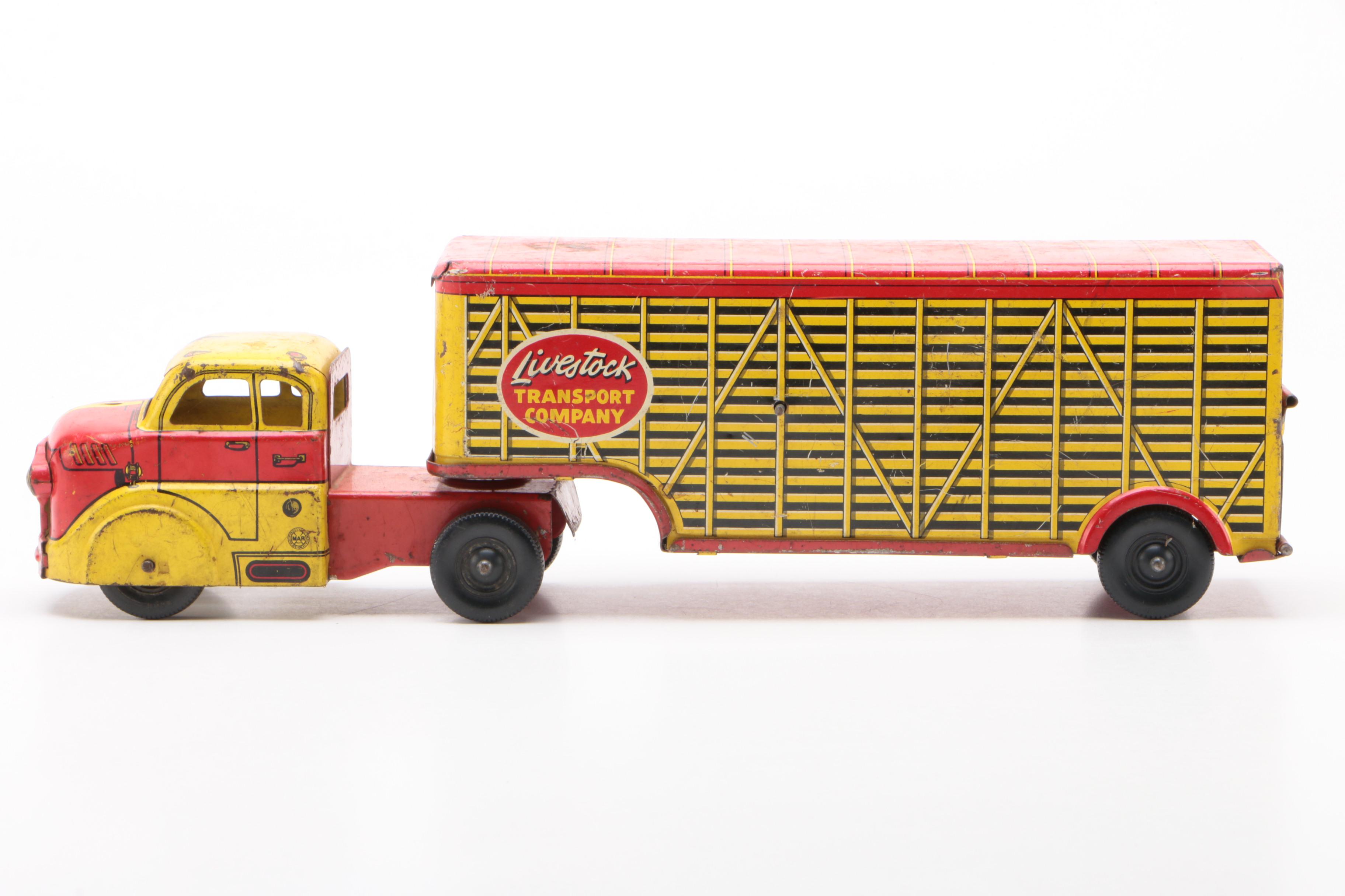 Marx Tin Lithograph Livestock Transport Company Dodge Toy Truck, 1950s