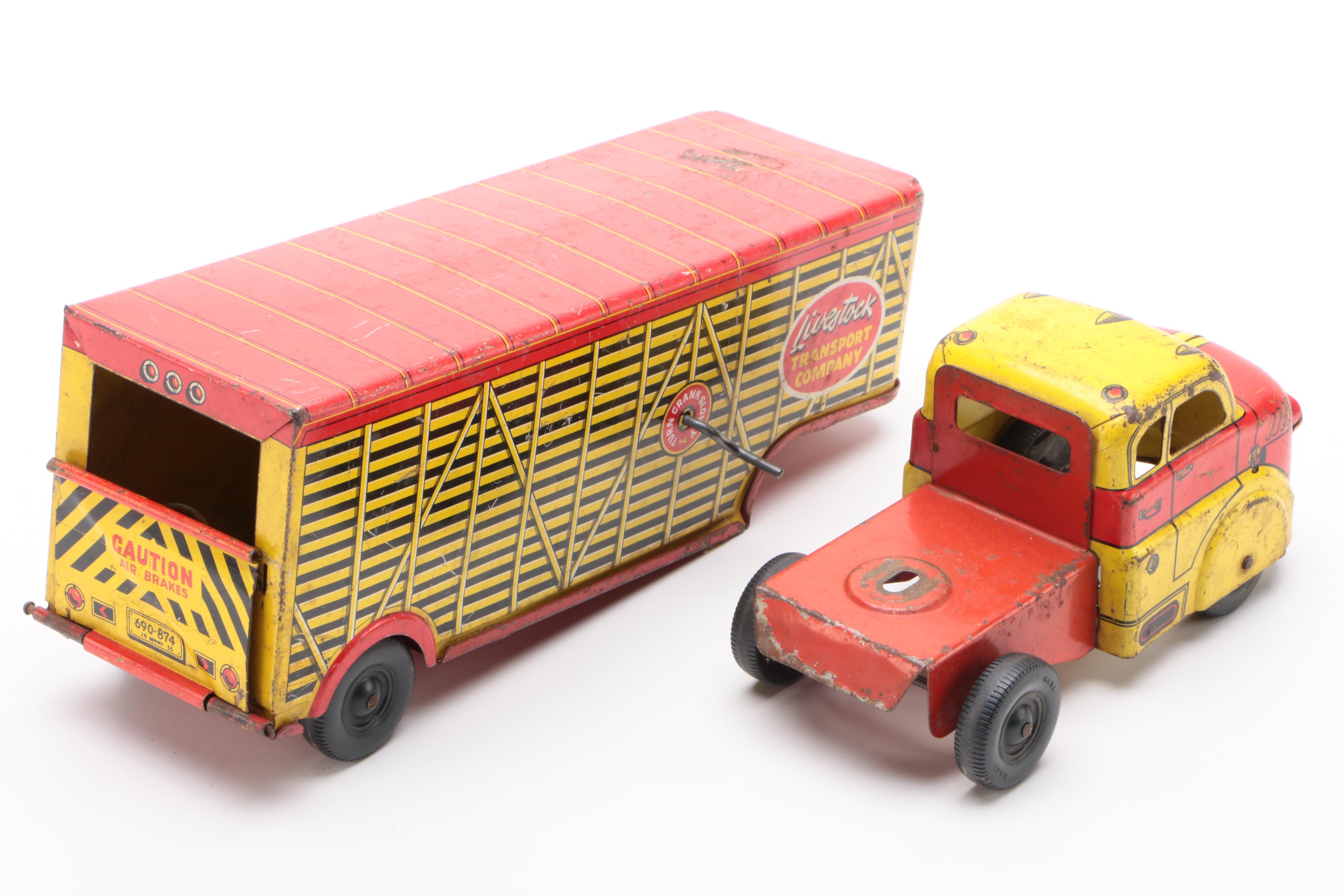Marx Tin Lithograph Livestock Transport Company Dodge Toy Truck, 1950s