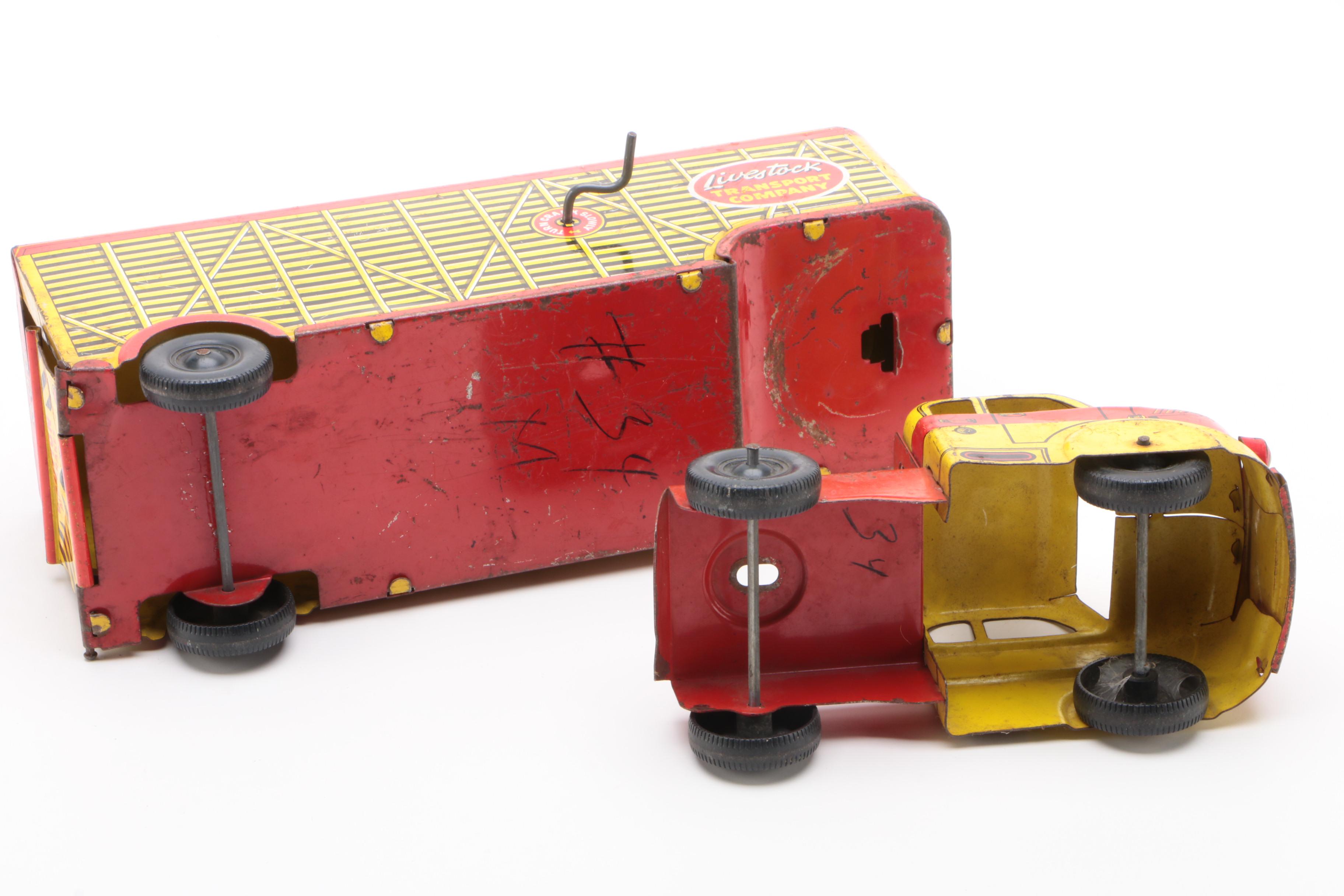 Marx Tin Lithograph Livestock Transport Company Dodge Toy Truck, 1950s