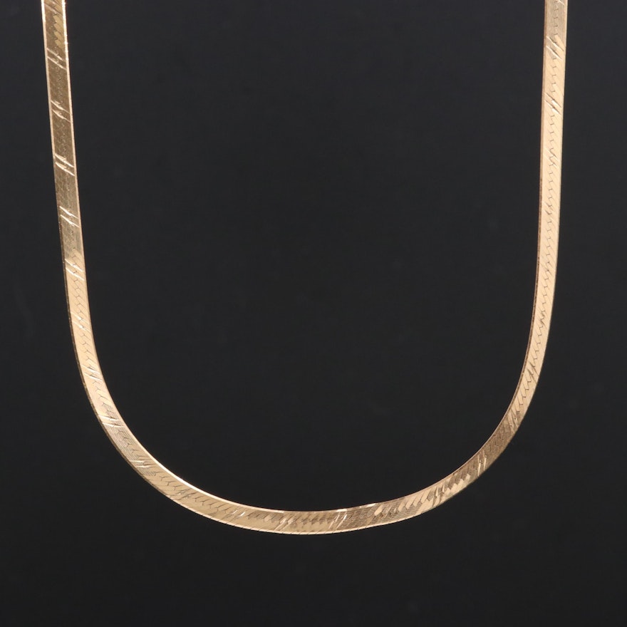 14K Gold Herringbone Chain Necklace