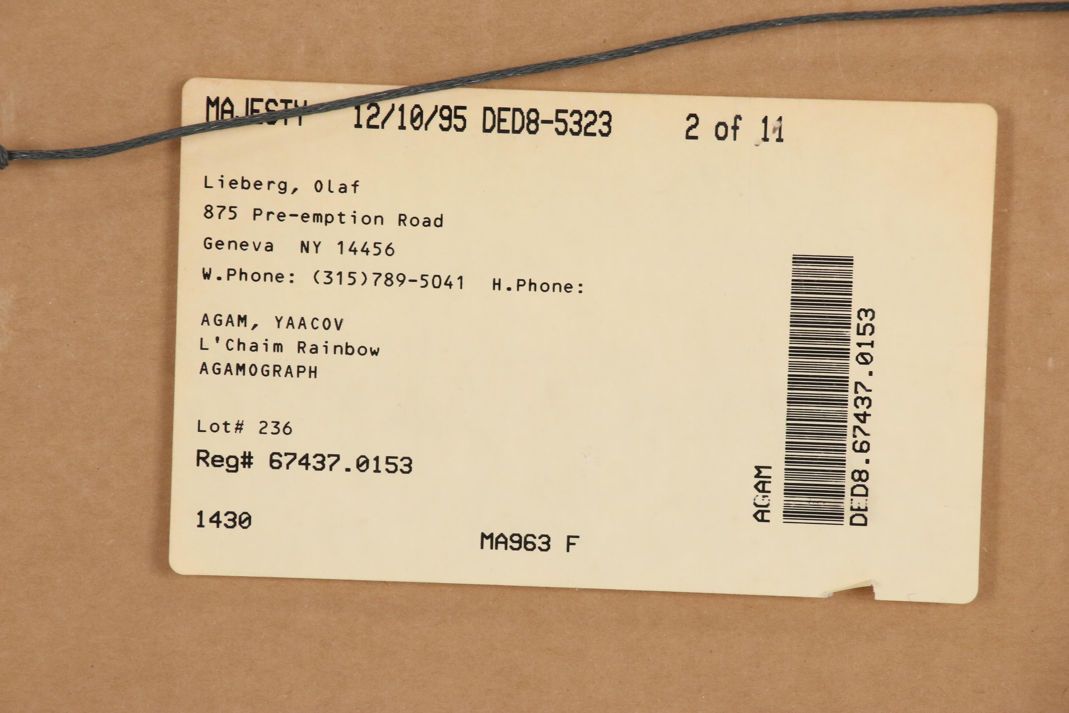 Yaacov Agam Agamograph "L'Chaim Rainbow"