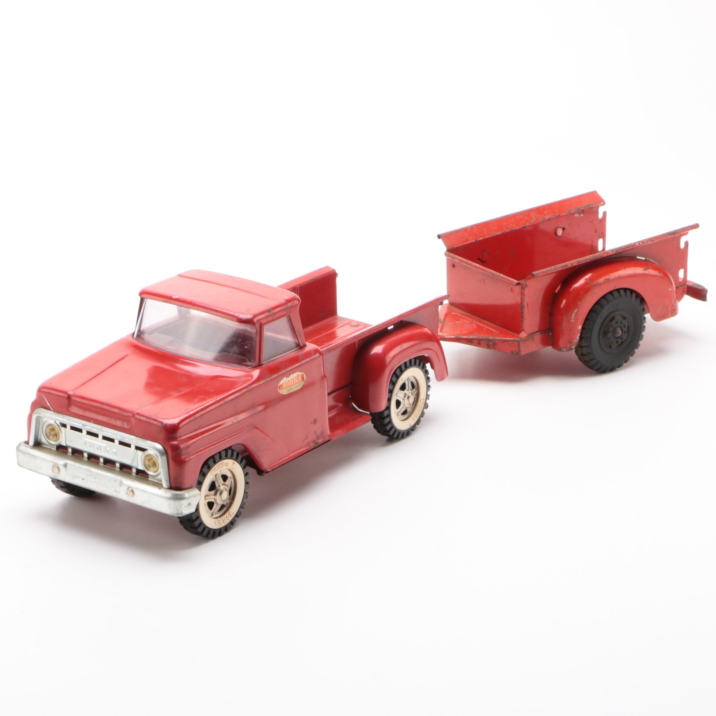 Tonka Pressed Steel Pick-Up Farming Truck with Utility Cart, 1962-1969