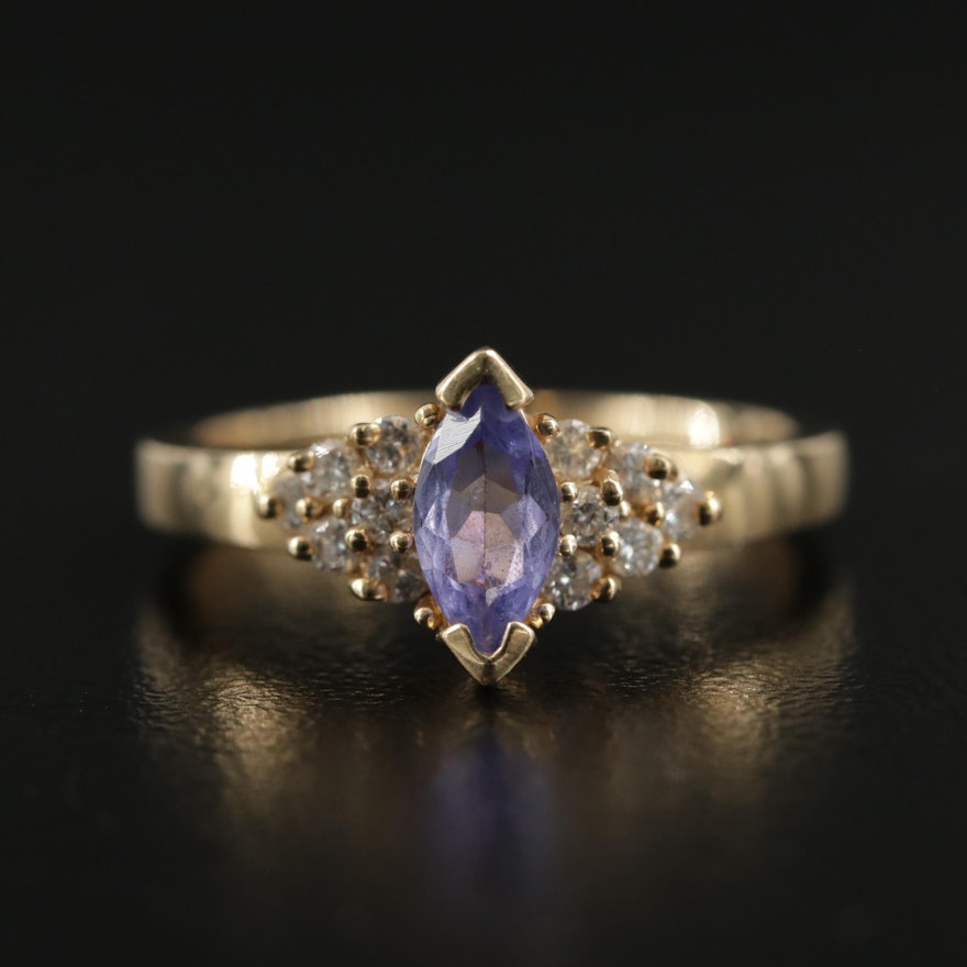 14K Yellow Gold Diamond and Tanzanite Ring