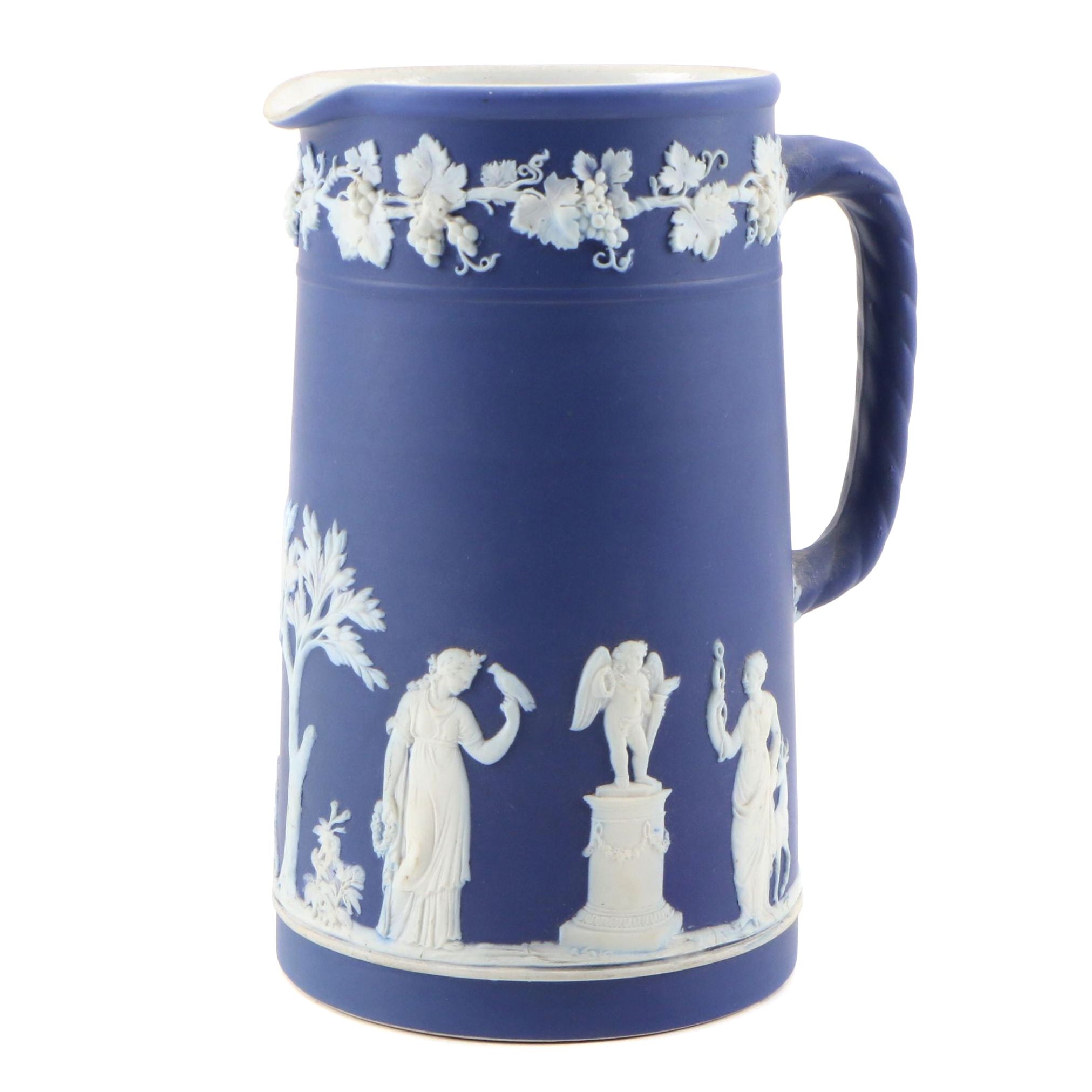 Wedgwood Jasperware Neoclassical Style Dark Blue Pitcher, 1950s