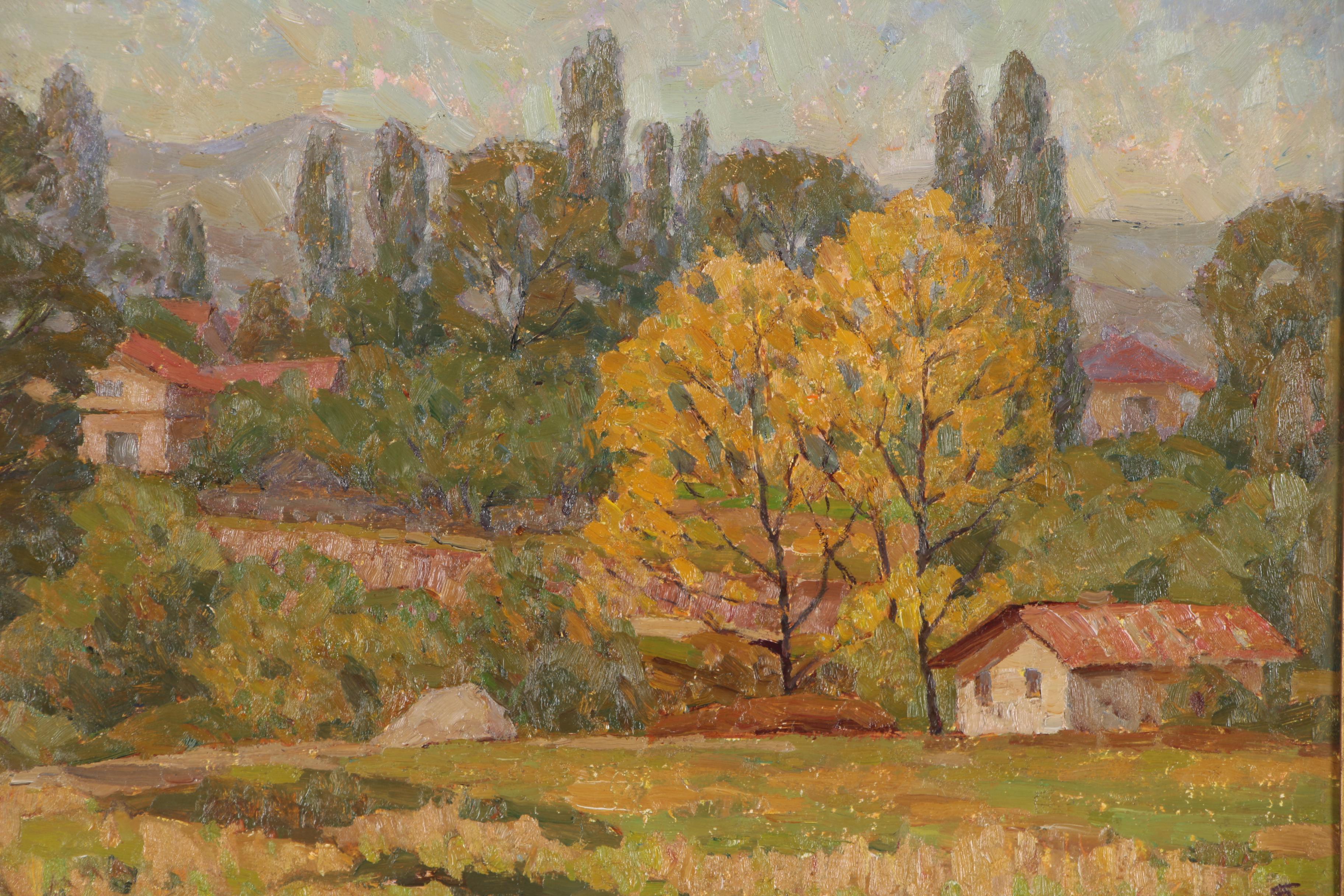 Vladimir Gorbunov Oil Painting "Bulgarian Village", Mid to Late 20th Century