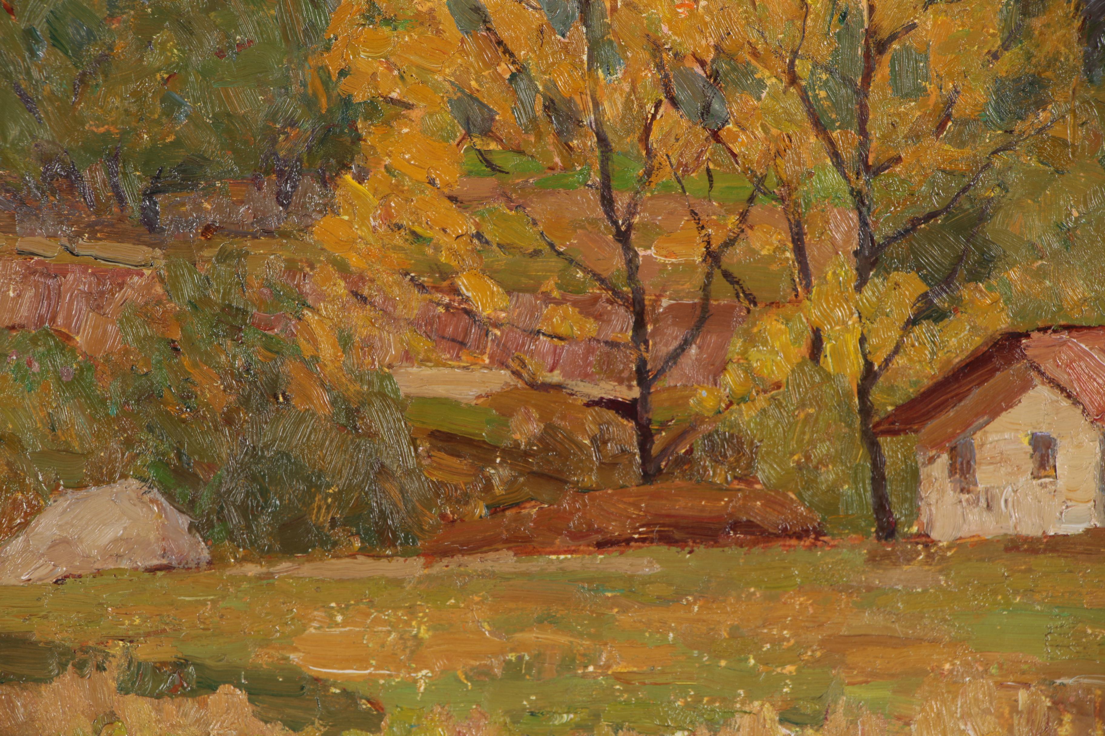 Vladimir Gorbunov Oil Painting "Bulgarian Village", Mid to Late 20th Century