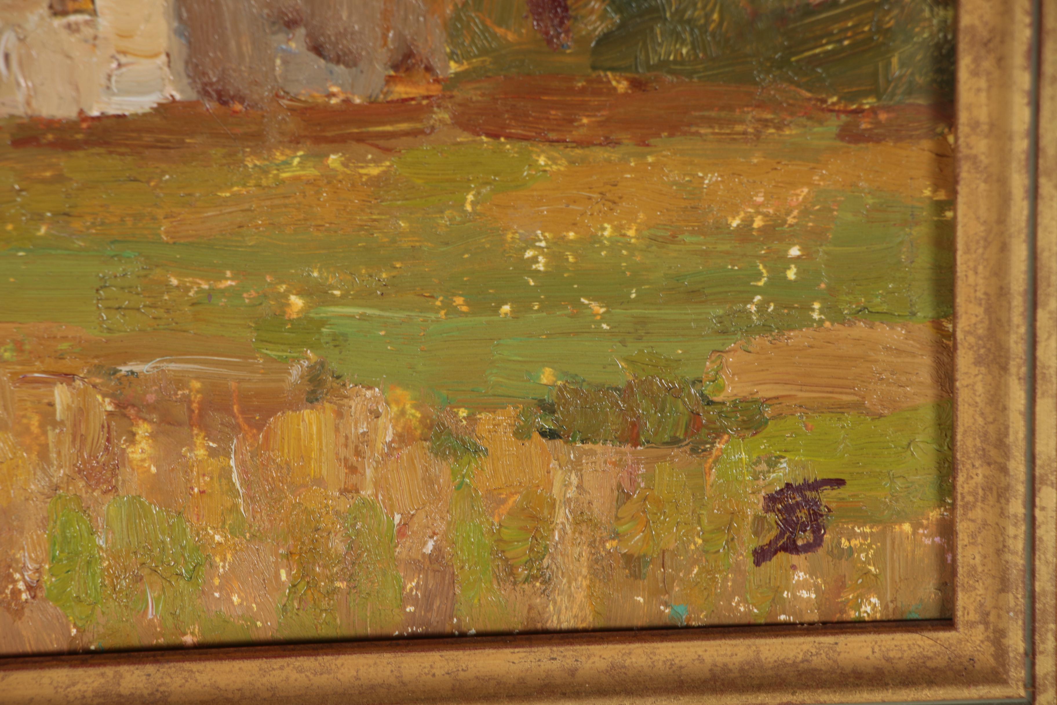 Vladimir Gorbunov Oil Painting "Bulgarian Village", Mid to Late 20th Century