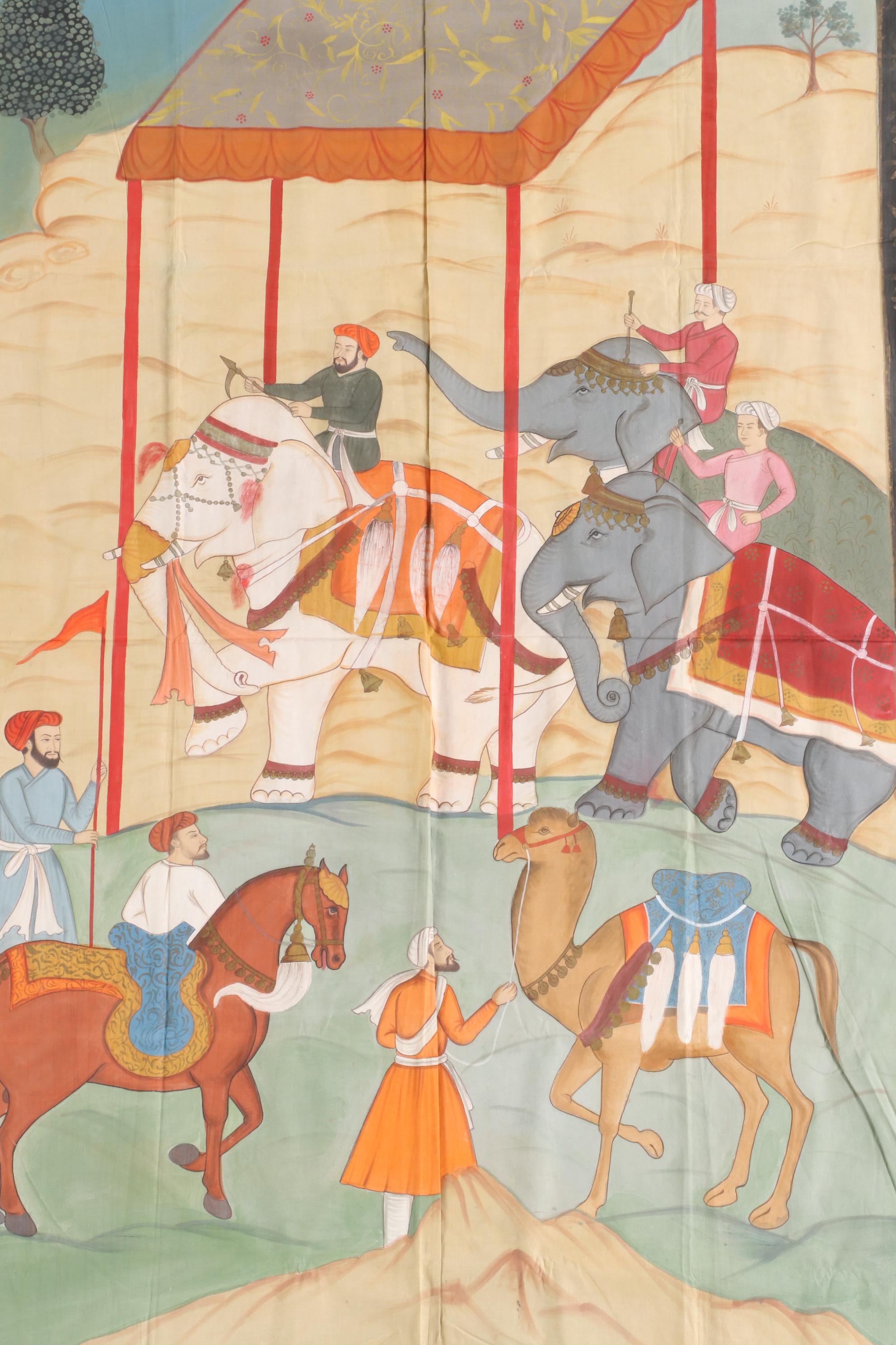 Monumental Indian Gouache Painting after Mughal Miniature "The White Elephant"