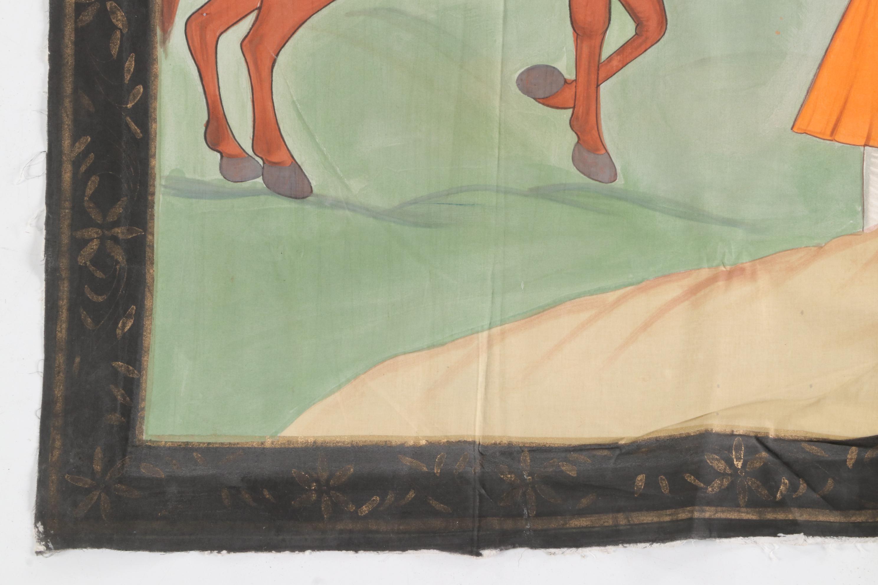 Monumental Indian Gouache Painting after Mughal Miniature "The White Elephant"