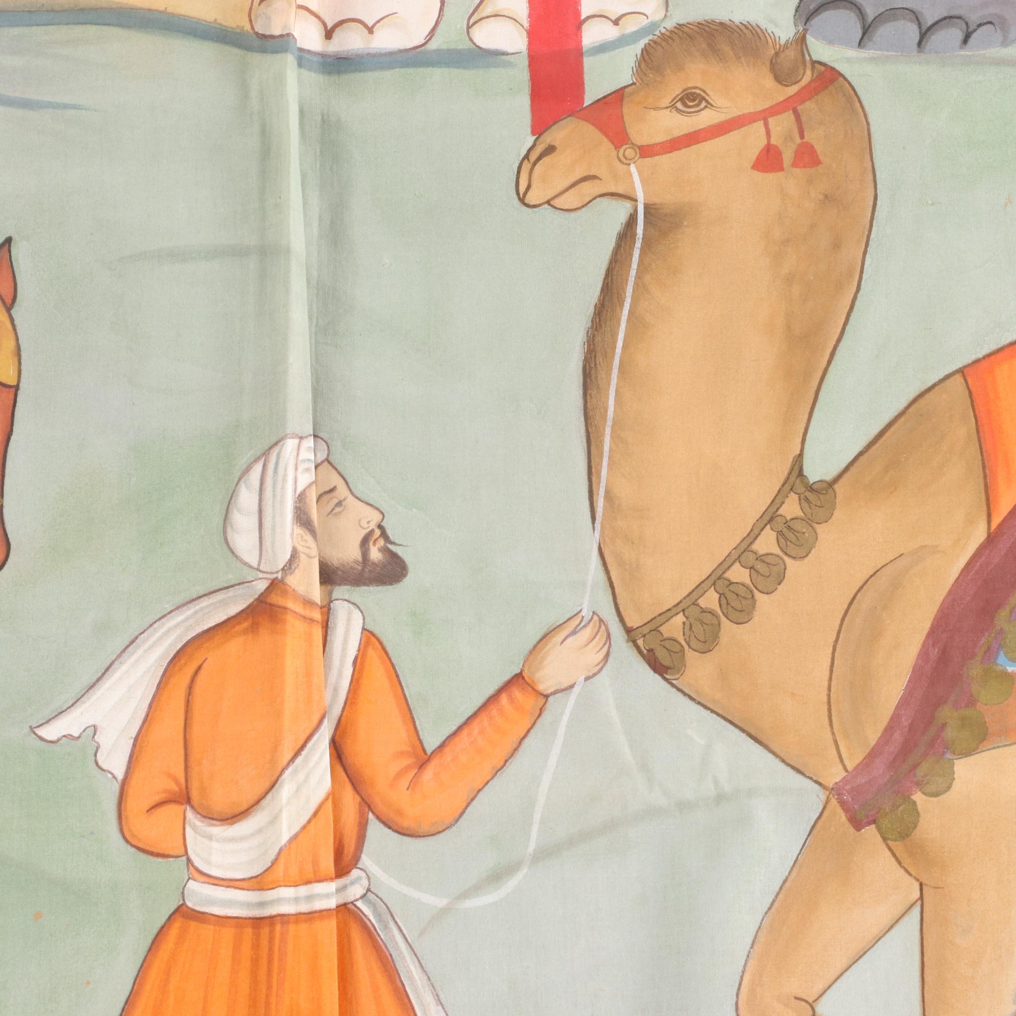 Monumental Indian Gouache Painting after Mughal Miniature "The White Elephant"