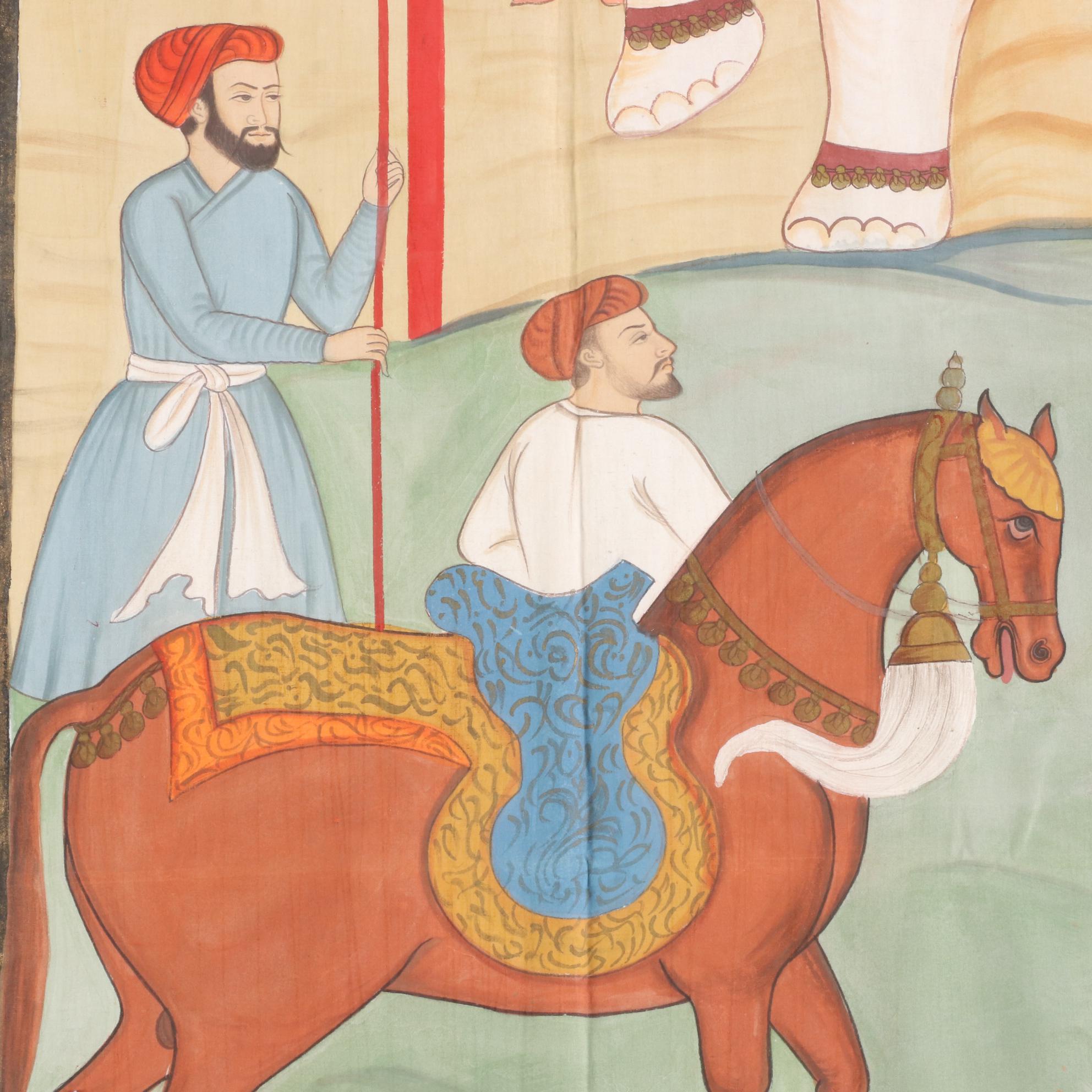 Monumental Indian Gouache Painting after Mughal Miniature "The White Elephant"