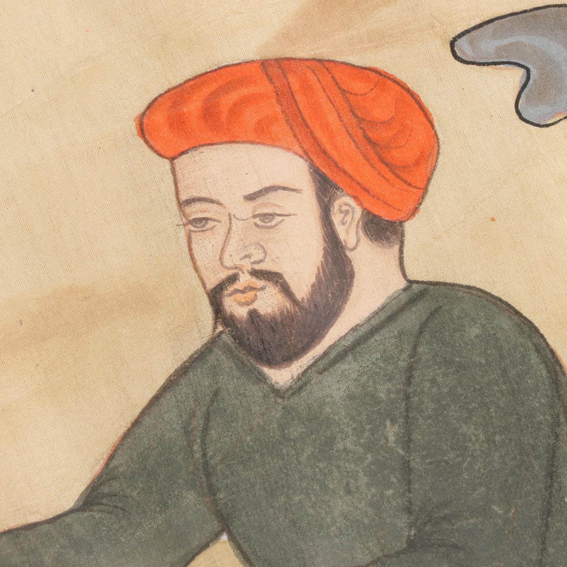 Monumental Indian Gouache Painting after Mughal Miniature "The White Elephant"