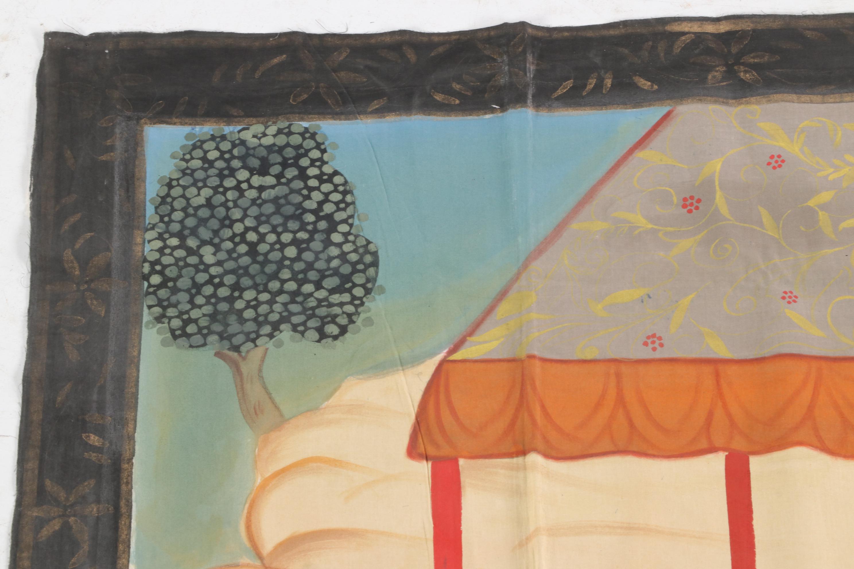 Monumental Indian Gouache Painting after Mughal Miniature "The White Elephant"