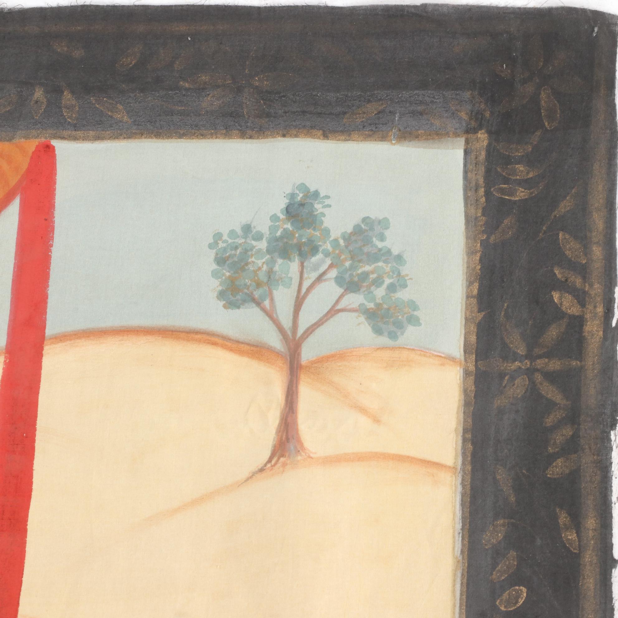 Monumental Indian Gouache Painting after Mughal Miniature "The White Elephant"