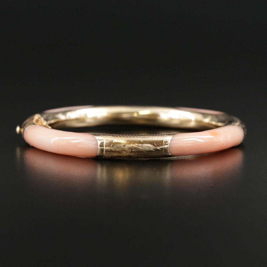 14K Yellow Gold Coral Bangle Bracelet