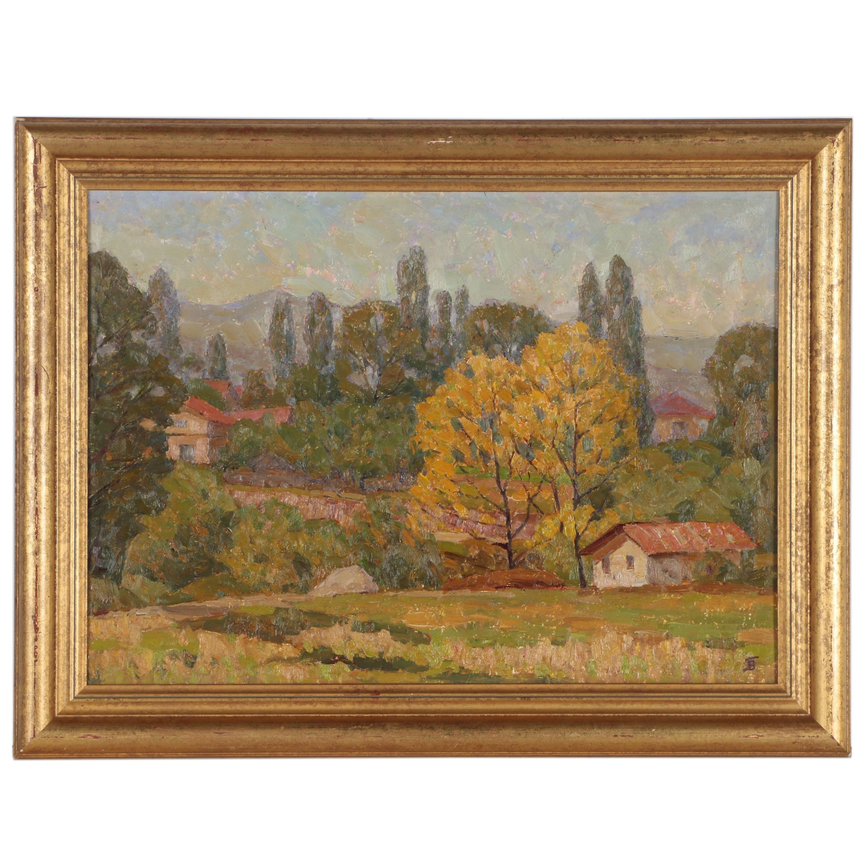 Vladimir Gorbunov Oil Painting "Bulgarian Village", Mid to Late 20th Century