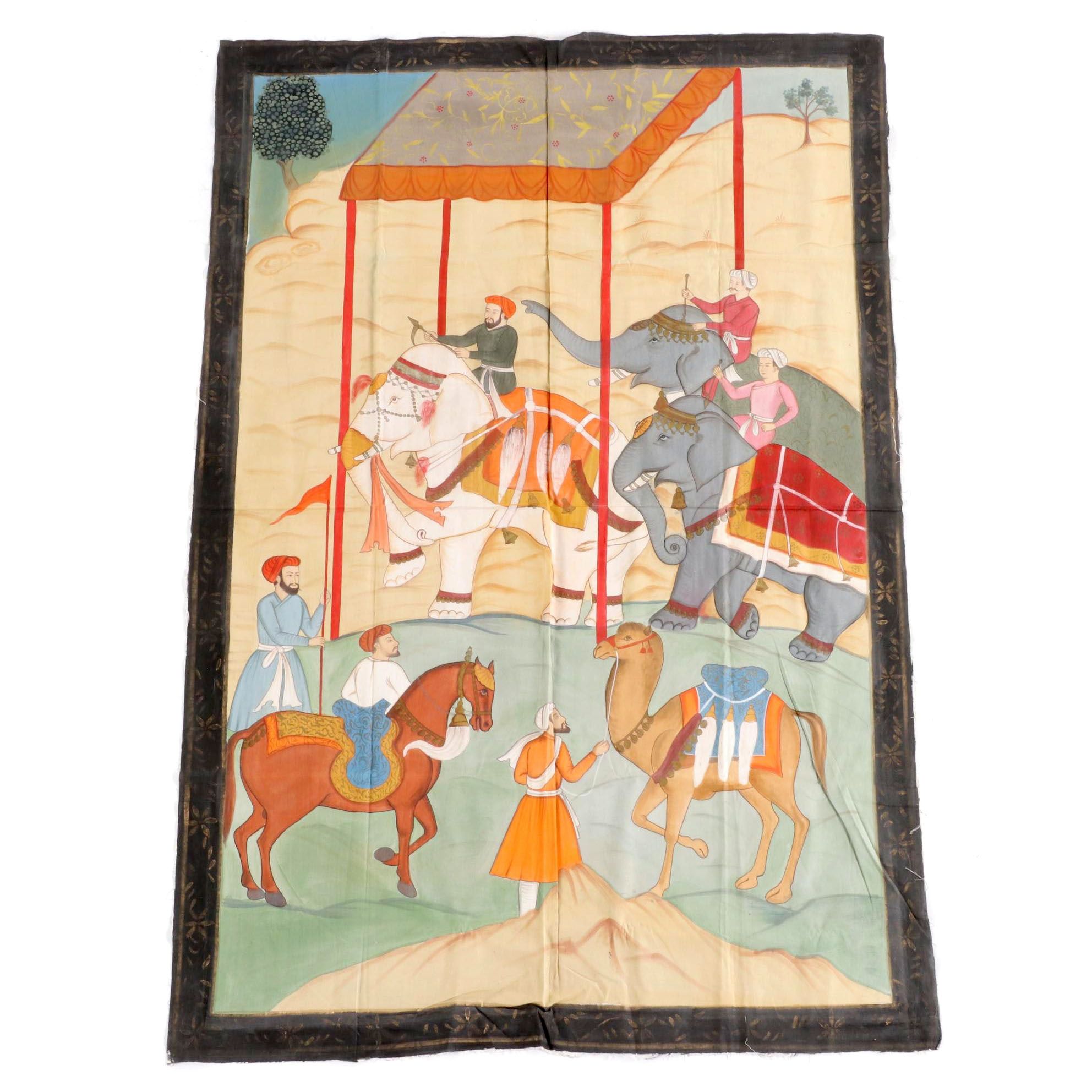 Monumental Indian Gouache Painting after Mughal Miniature "The White Elephant"