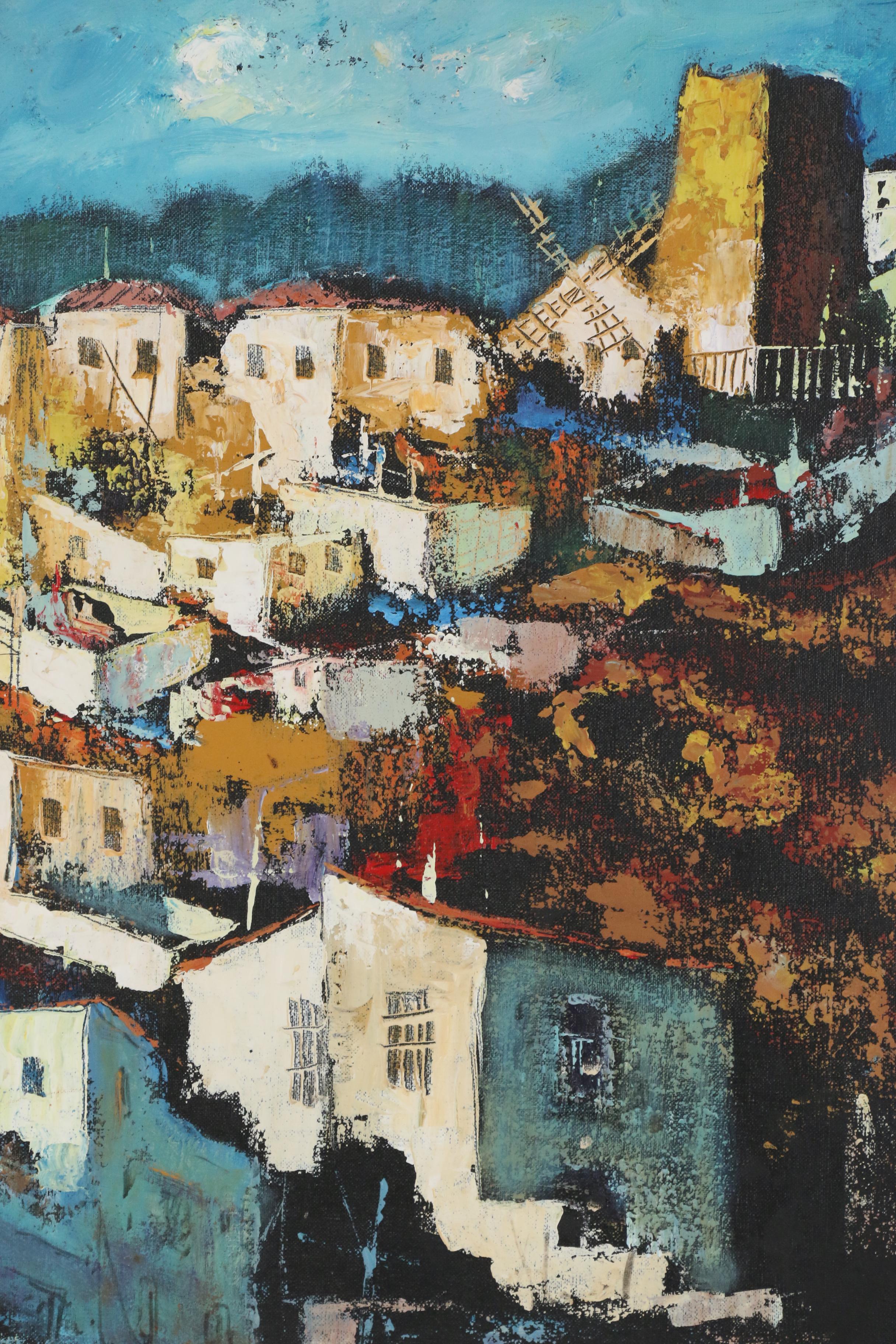 Martin Ocaña Abstract Cityscape Oil Painting, 1972
