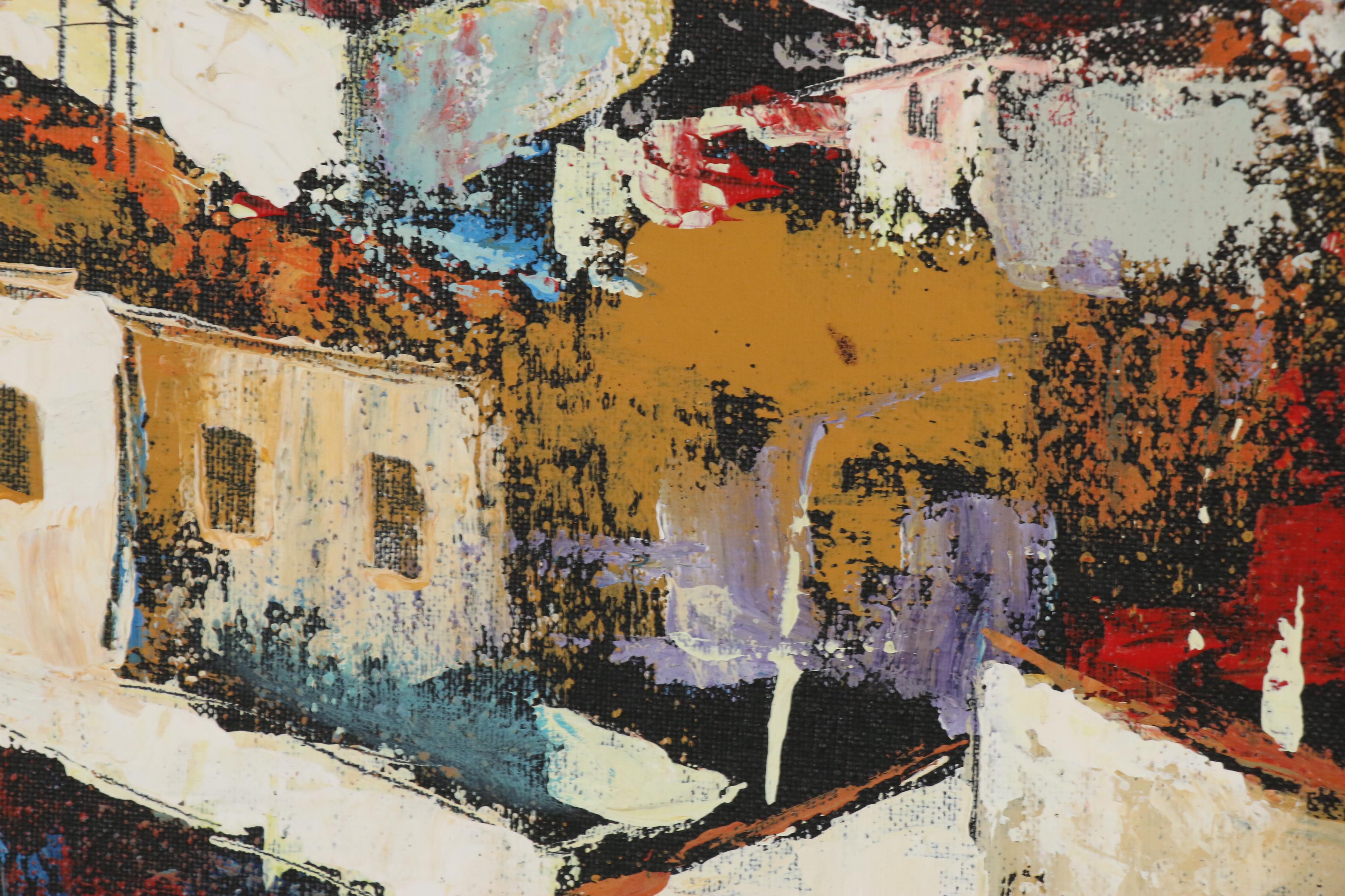 Martin Ocaña Abstract Cityscape Oil Painting, 1972