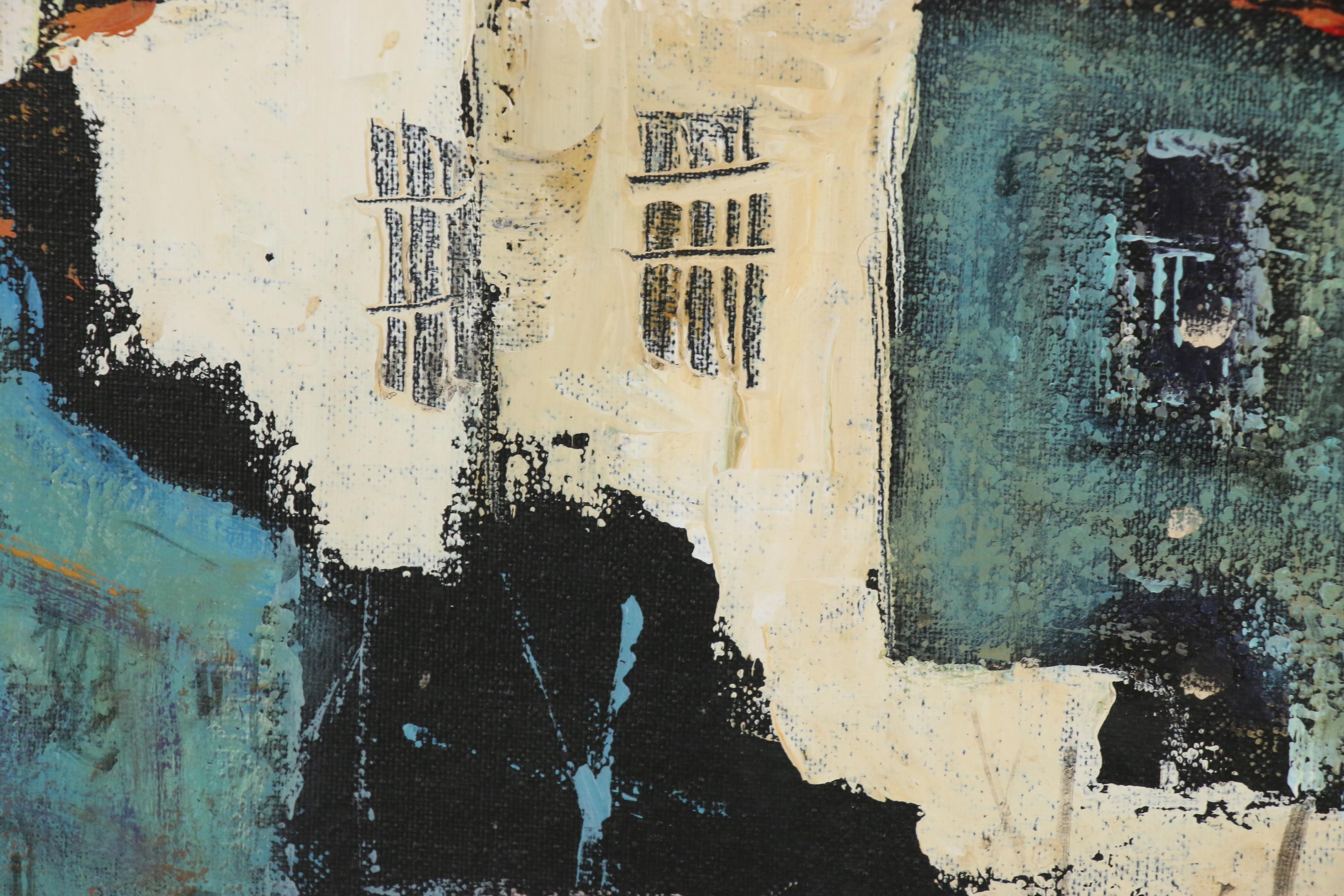 Martin Ocaña Abstract Cityscape Oil Painting, 1972
