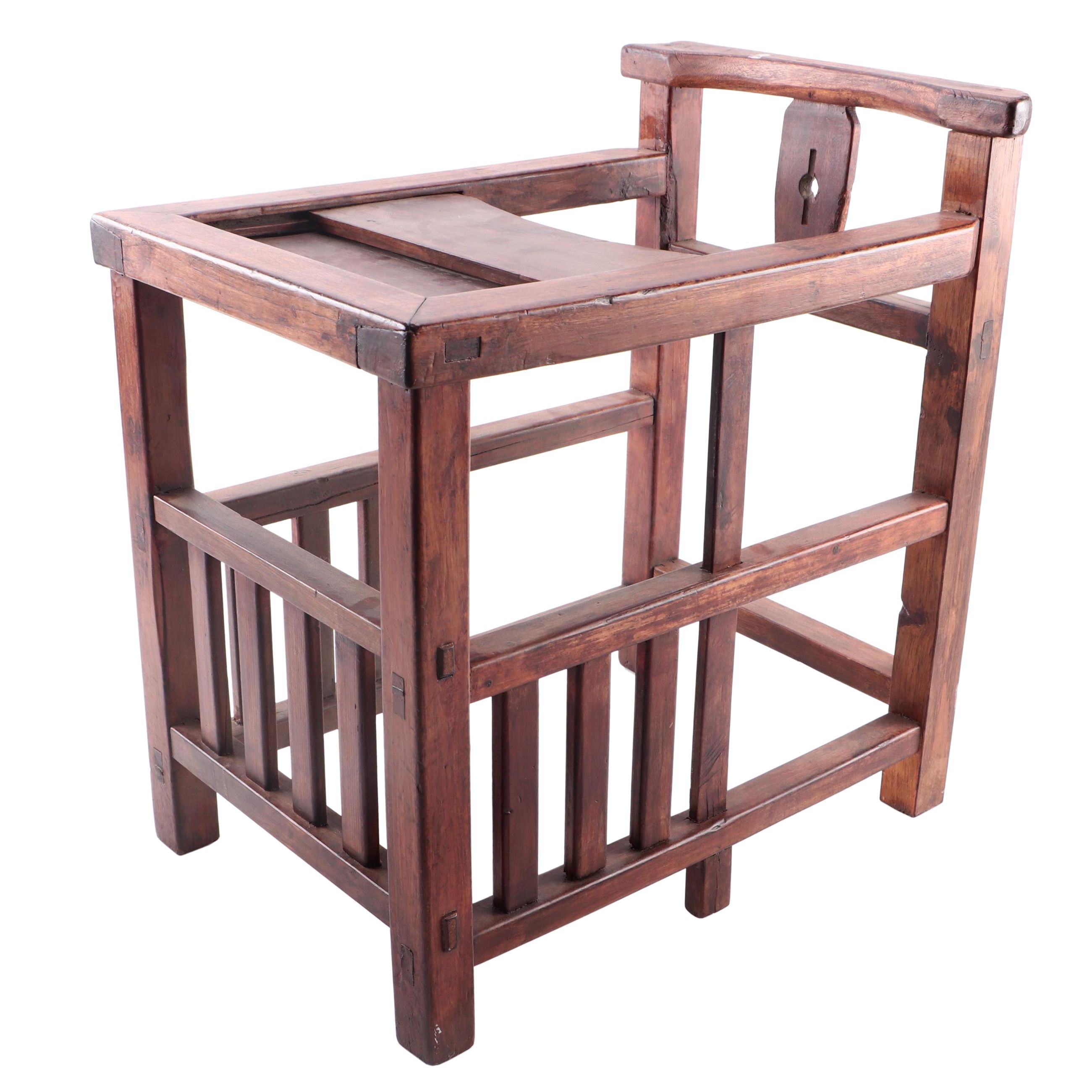 Chinese Hardwood Child's Feeding Chair, 20th Century