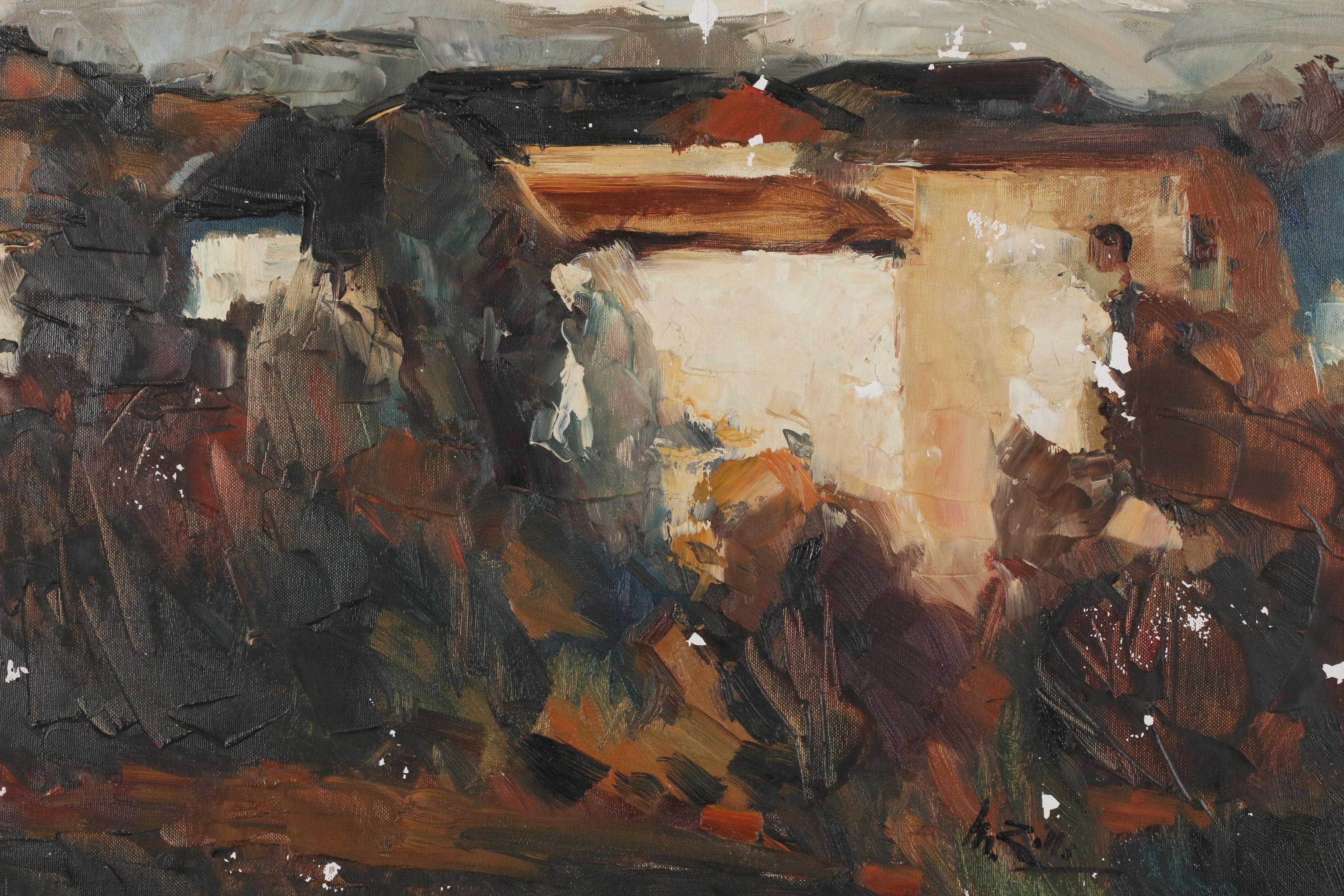 Mario Zilli Abstract Cityscape Oil Painting