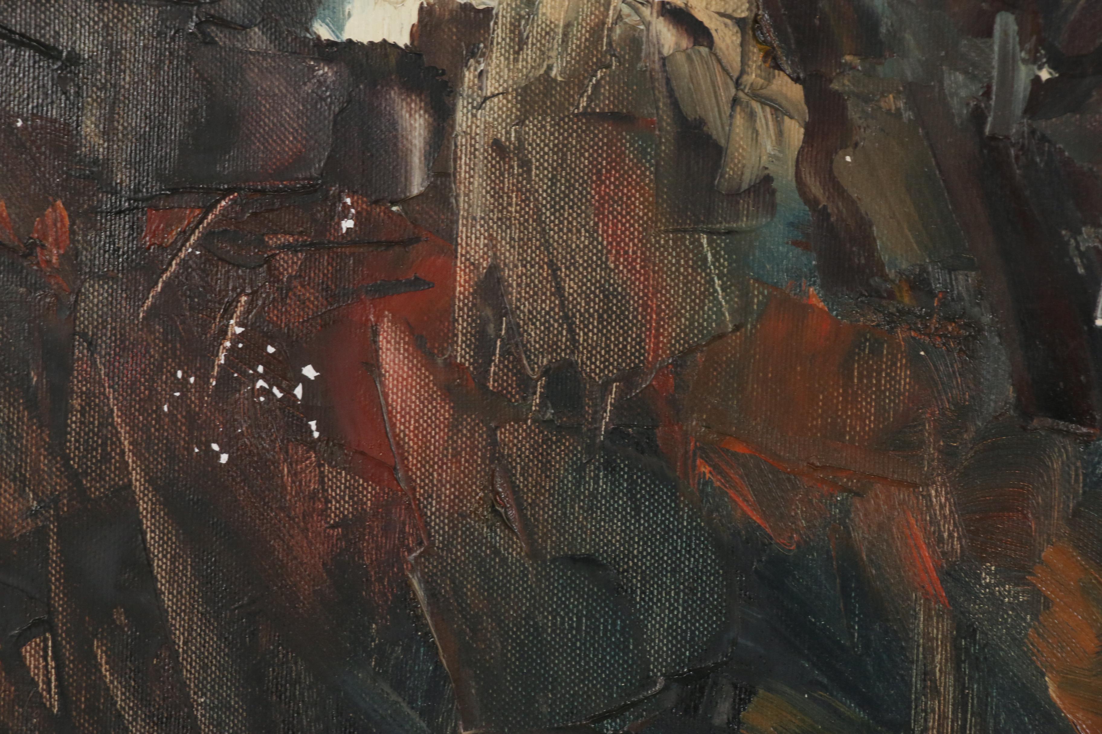 Mario Zilli Abstract Cityscape Oil Painting