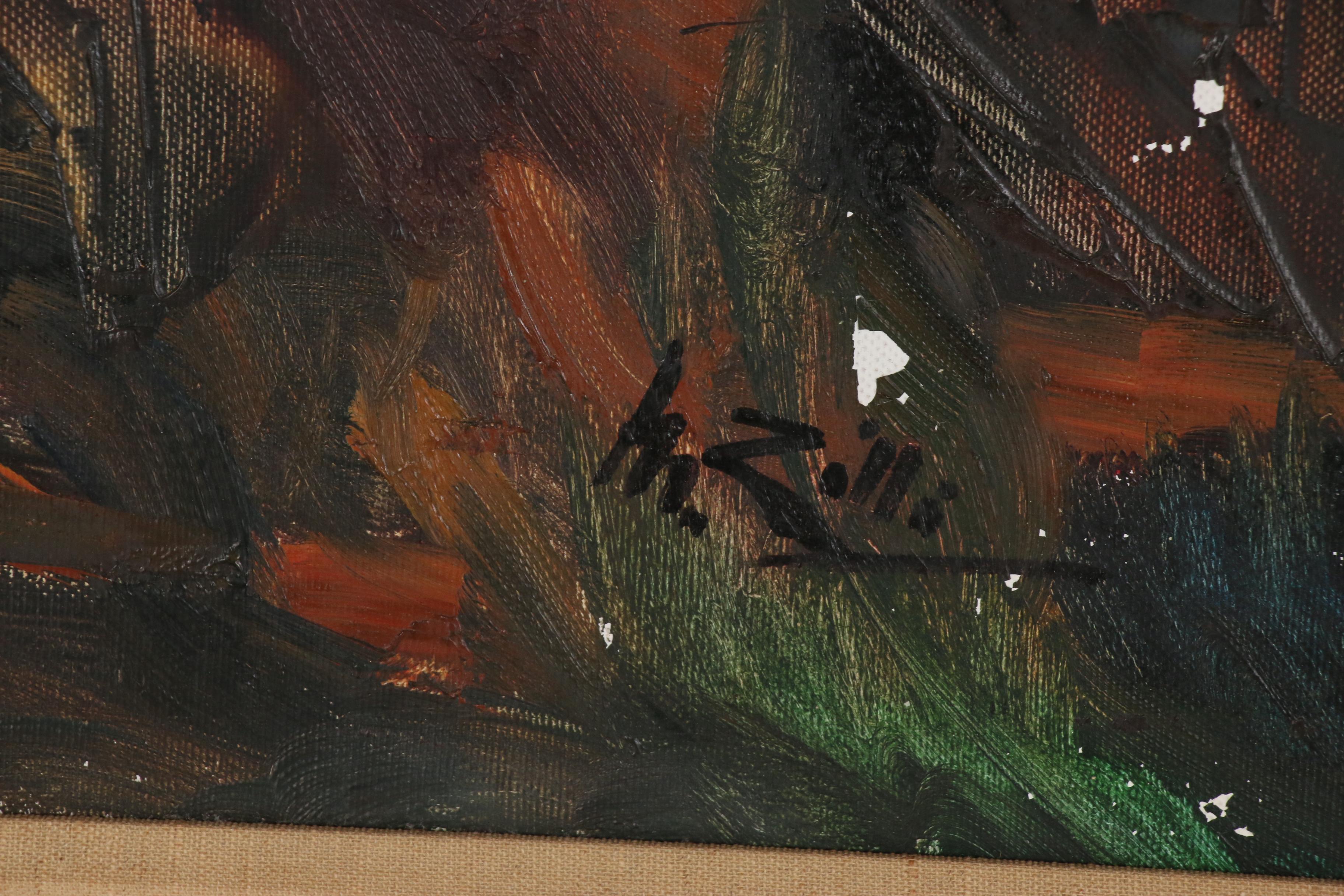 Mario Zilli Abstract Cityscape Oil Painting