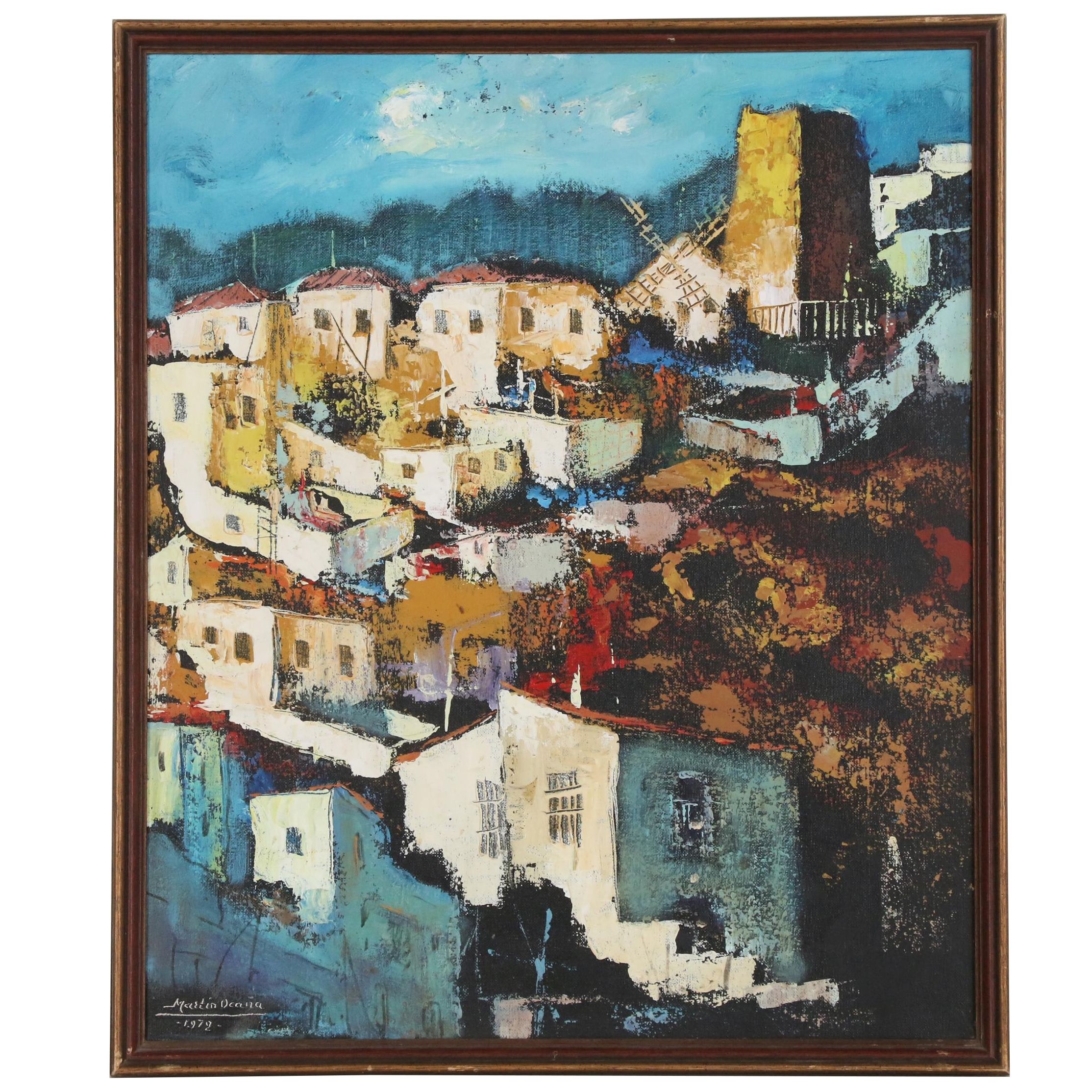 Martin Ocaña Abstract Cityscape Oil Painting, 1972