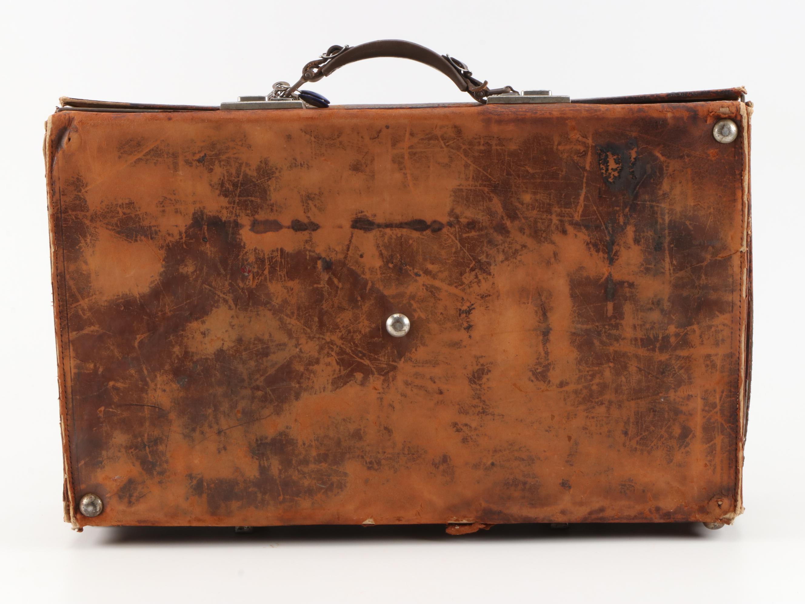 Revelation Leather Covered Suitcase, Made in England, Circa 1940