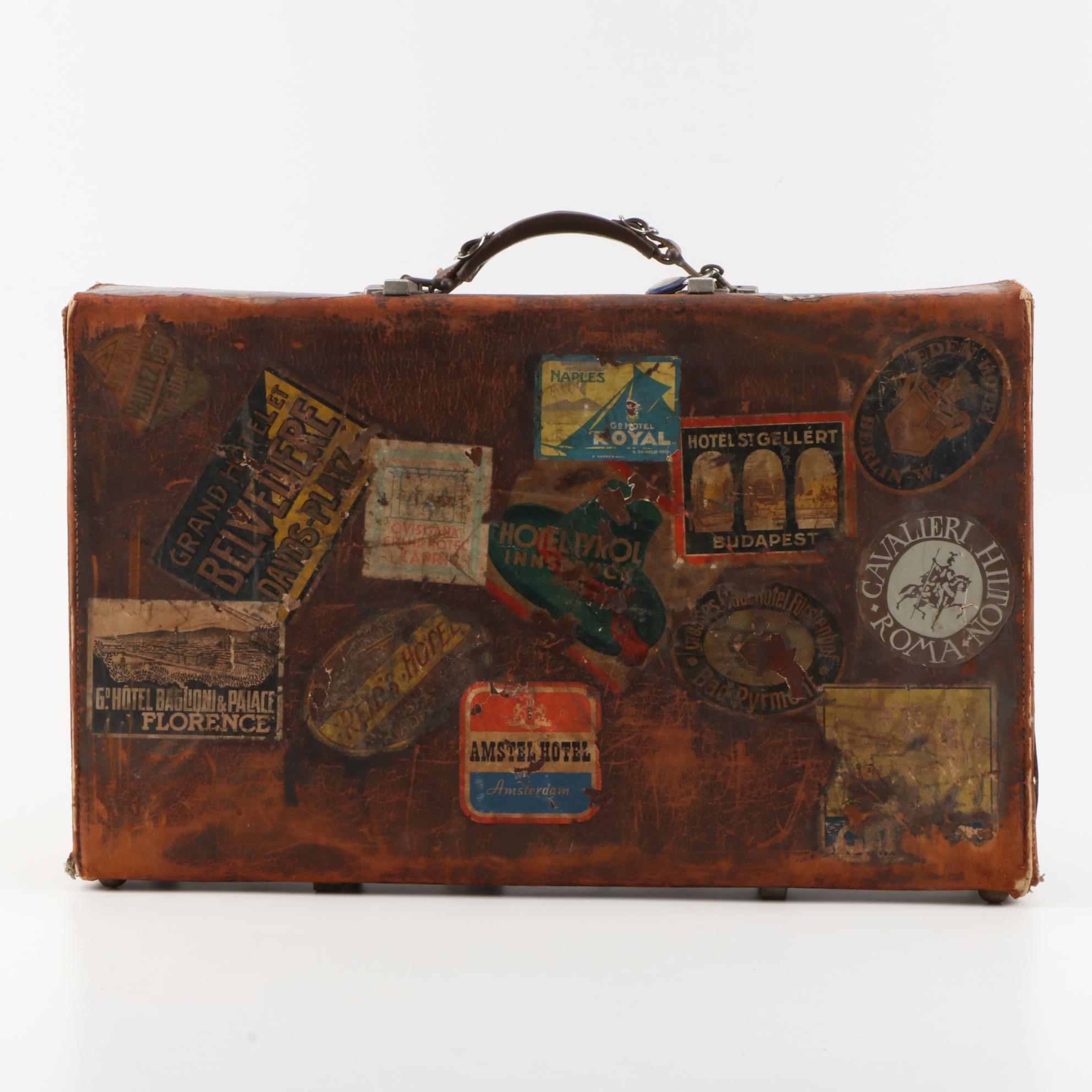 Revelation Leather Covered Suitcase, Made in England, Circa 1940