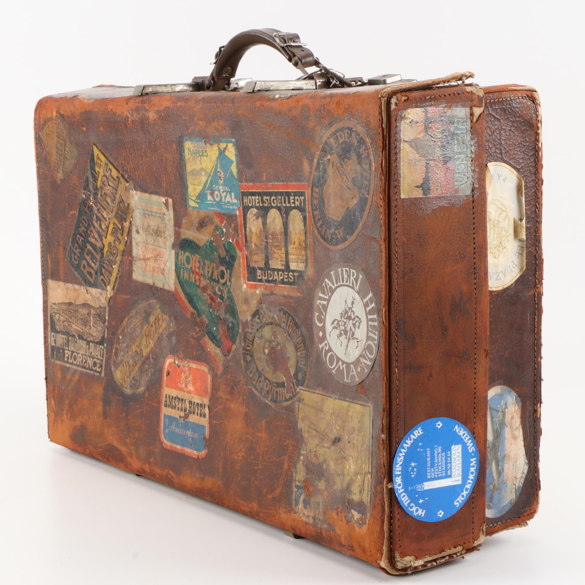 Revelation Leather Covered Suitcase, Made in England, Circa 1940