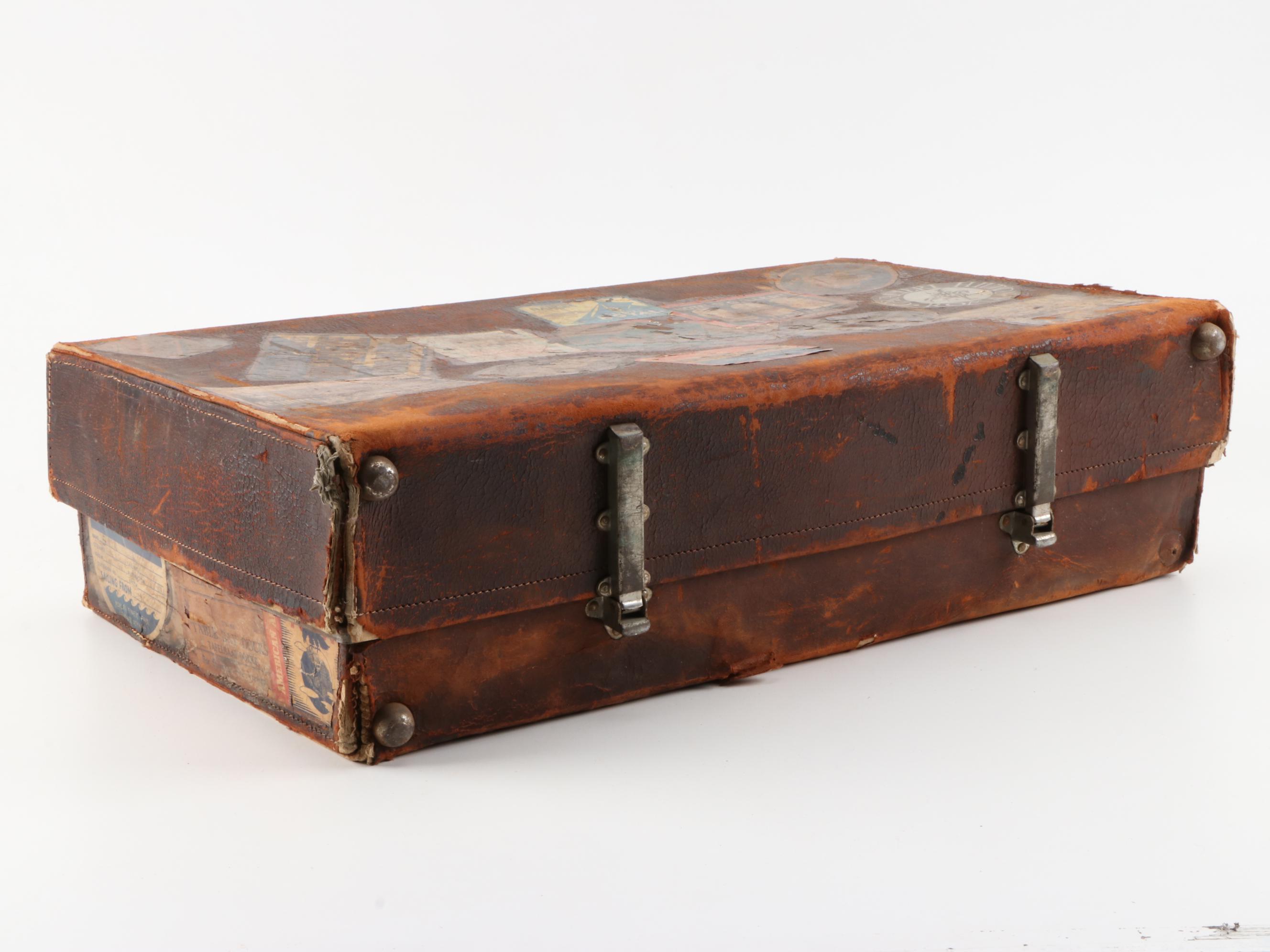 Revelation Leather Covered Suitcase, Made in England, Circa 1940