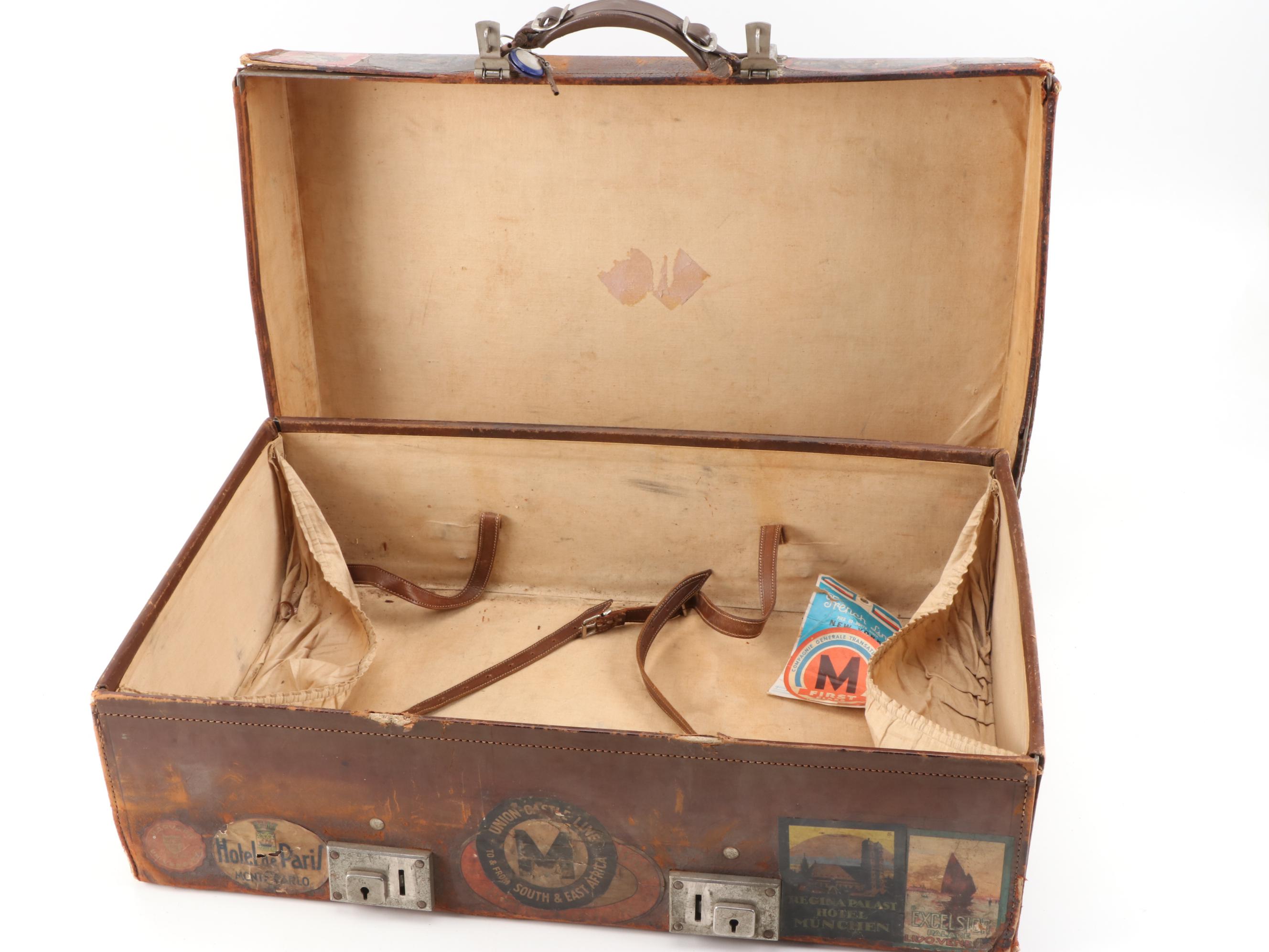 Revelation Leather Covered Suitcase, Made in England, Circa 1940
