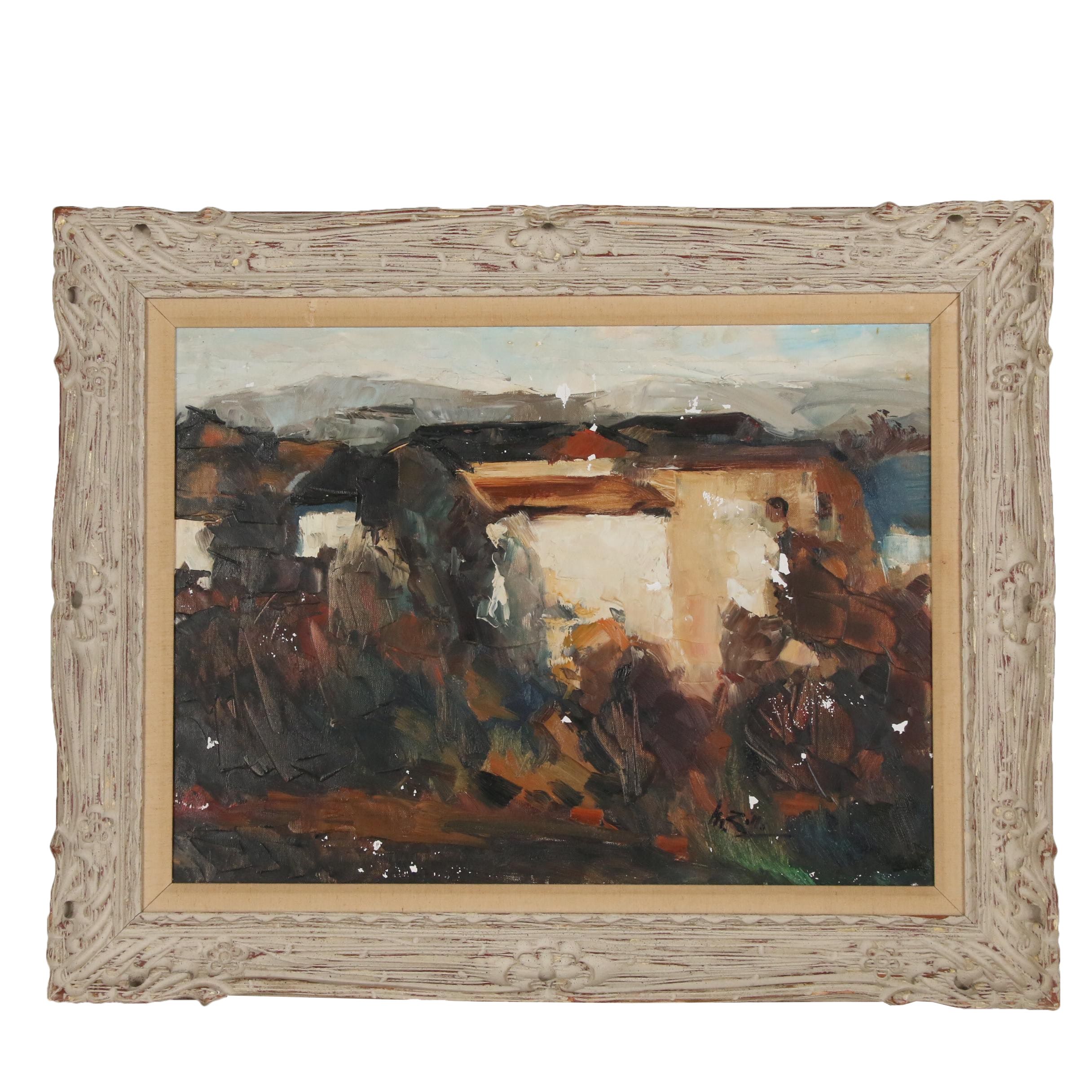 Mario Zilli Abstract Cityscape Oil Painting