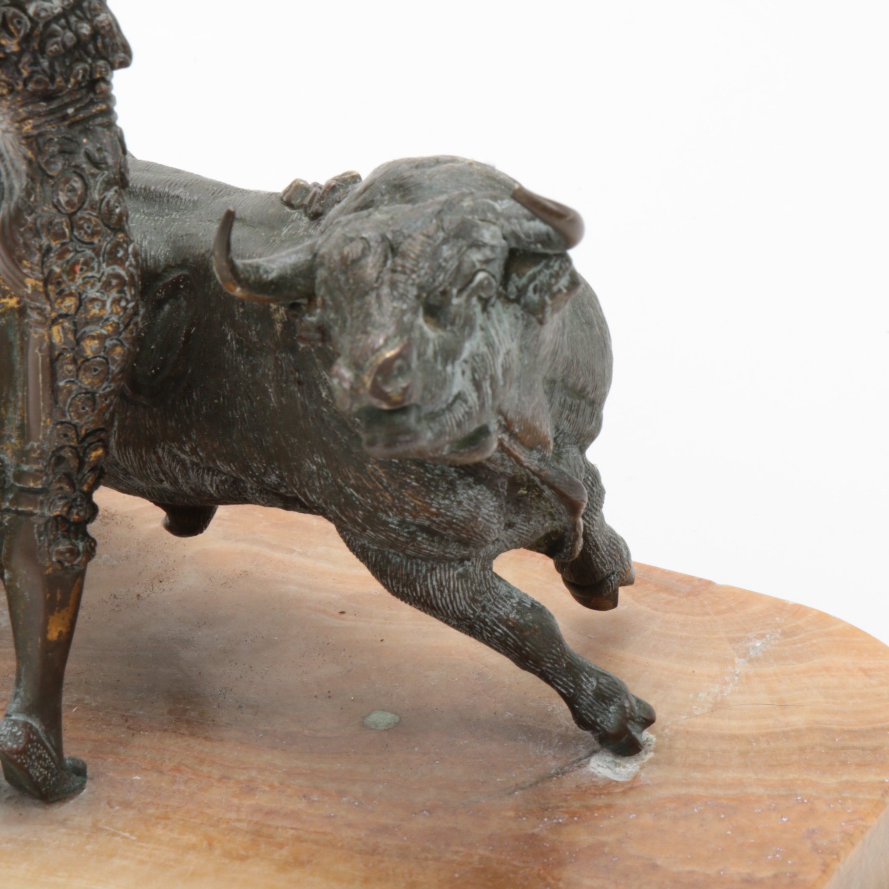 Bronze Matador and Bull Sculpture on Red Onyx Base, 20th Century