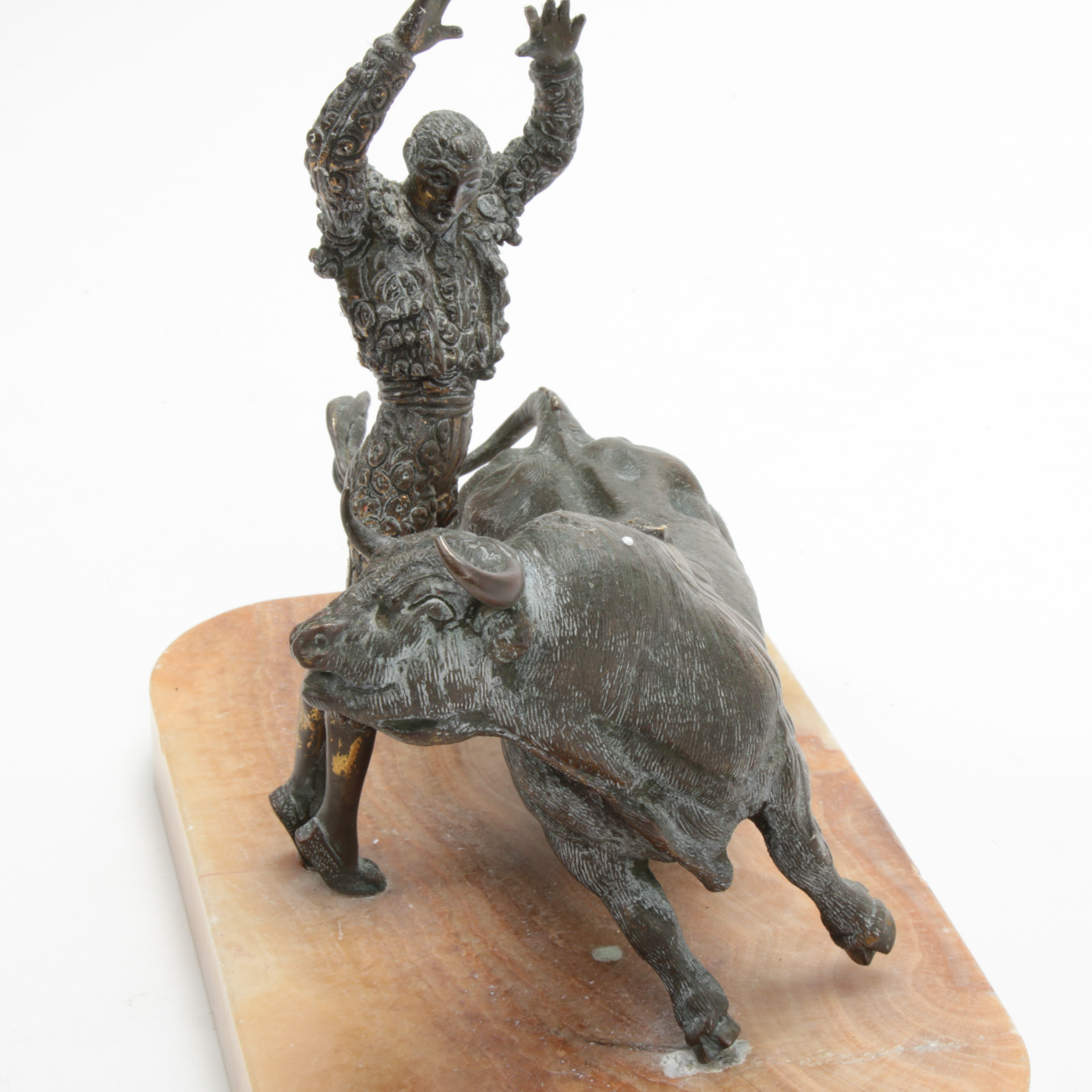 Bronze Matador and Bull Sculpture on Red Onyx Base, 20th Century