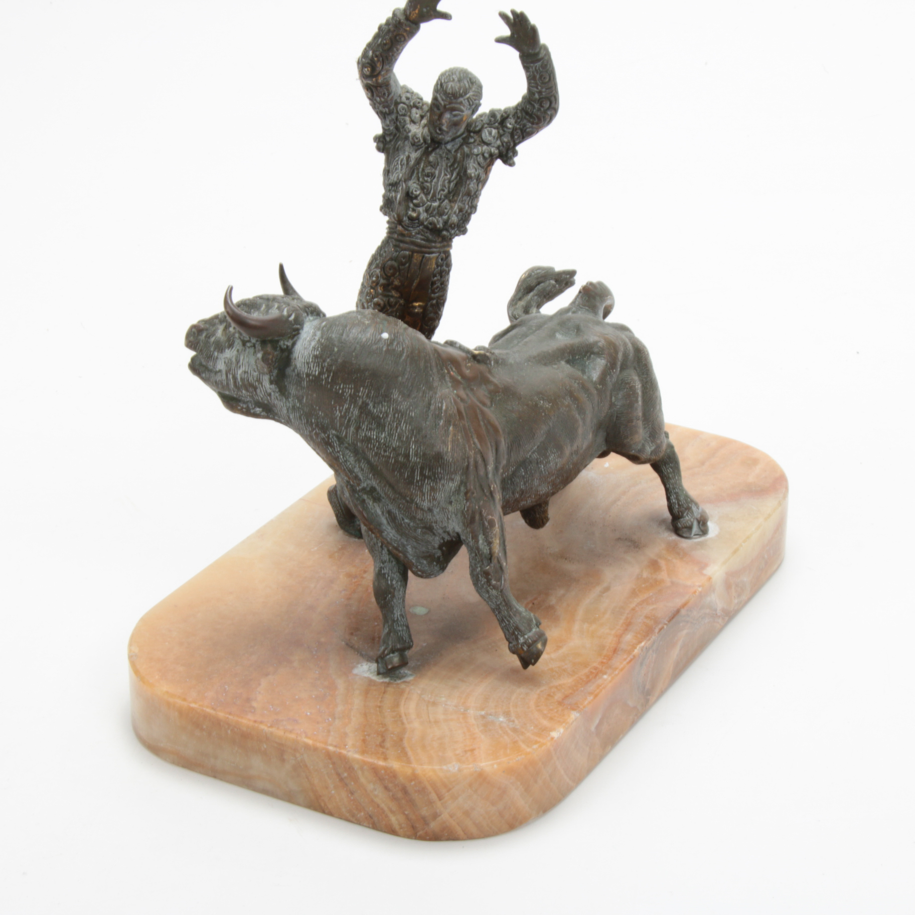 Bronze Matador and Bull Sculpture on Red Onyx Base, 20th Century