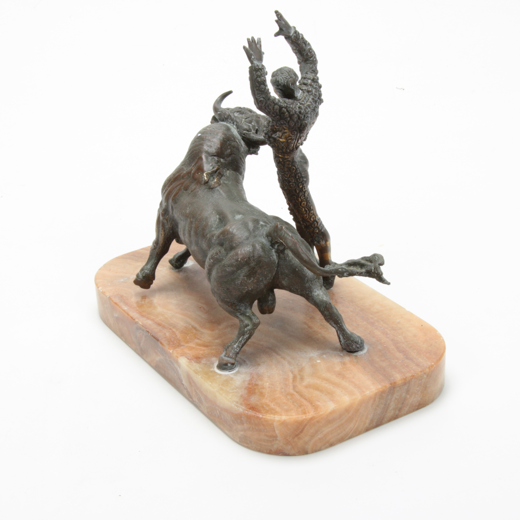 Bronze Matador and Bull Sculpture on Red Onyx Base, 20th Century