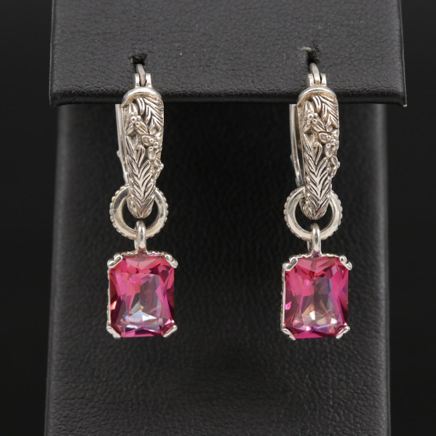 Sterling Silver Pink Quartz Hoop Earrings