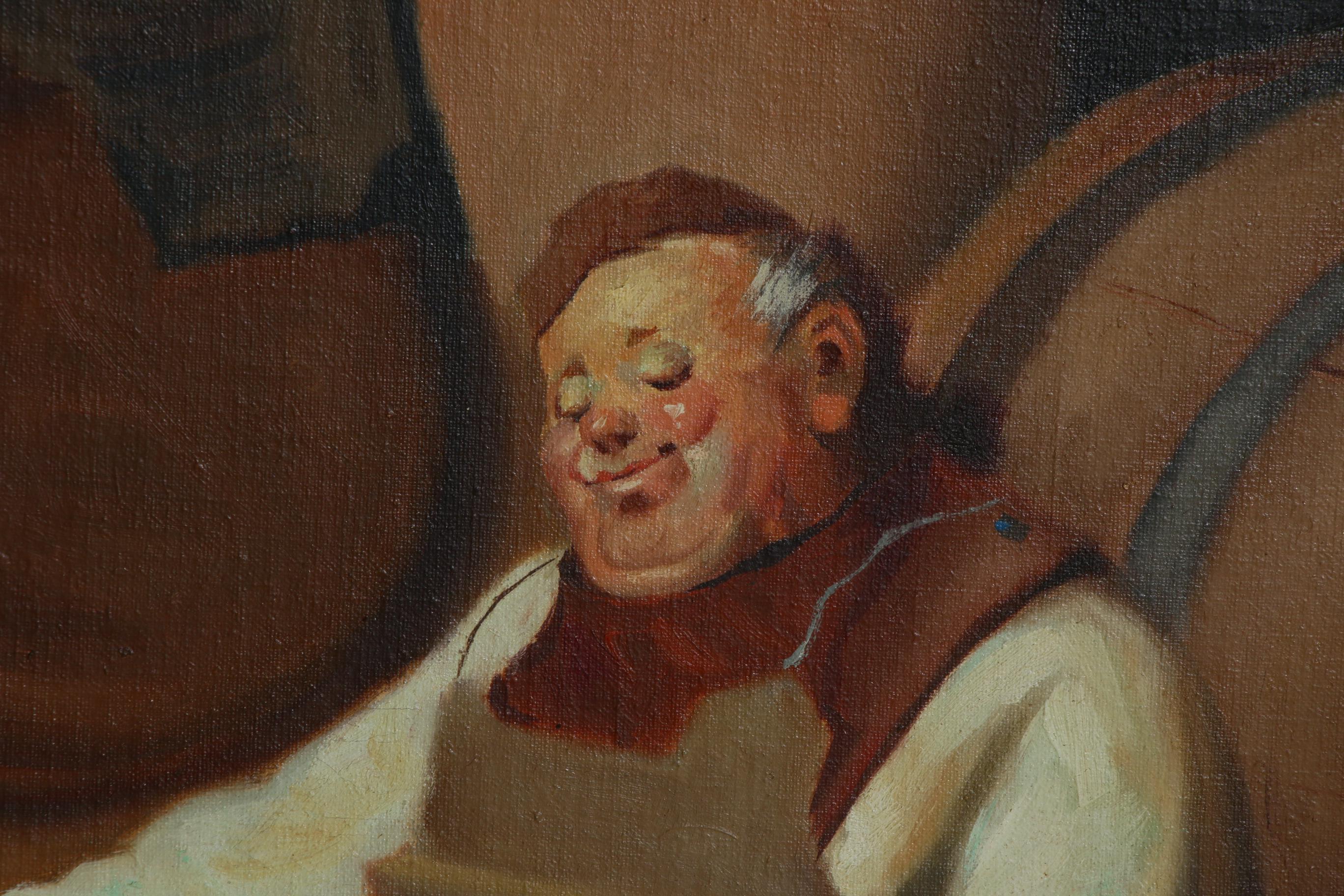 M. Giordano Monastery Wine Cellar Oil Painting, Mid to Late 20th Century