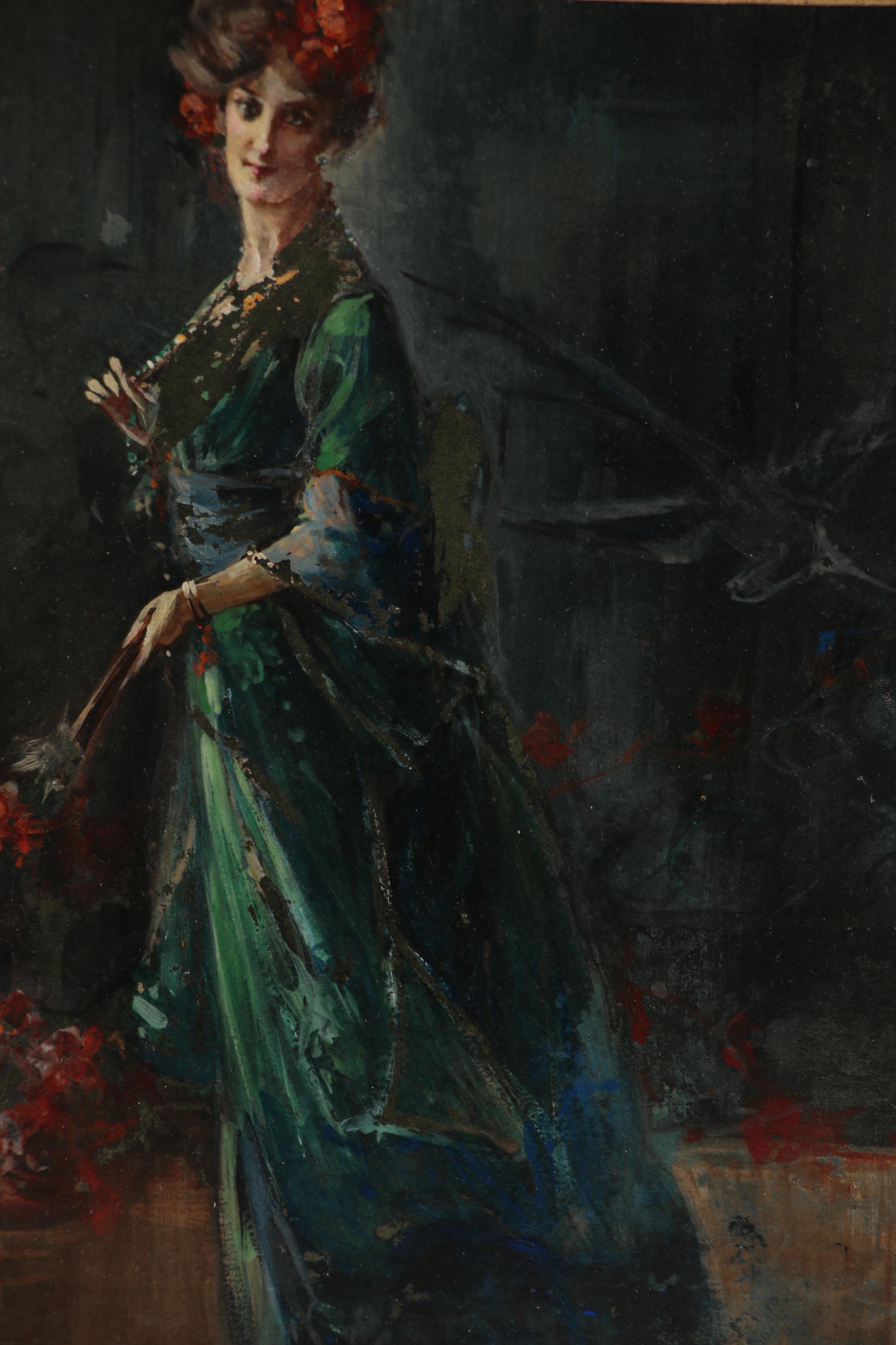 Figural Oil Painting of Edwardian Era Woman