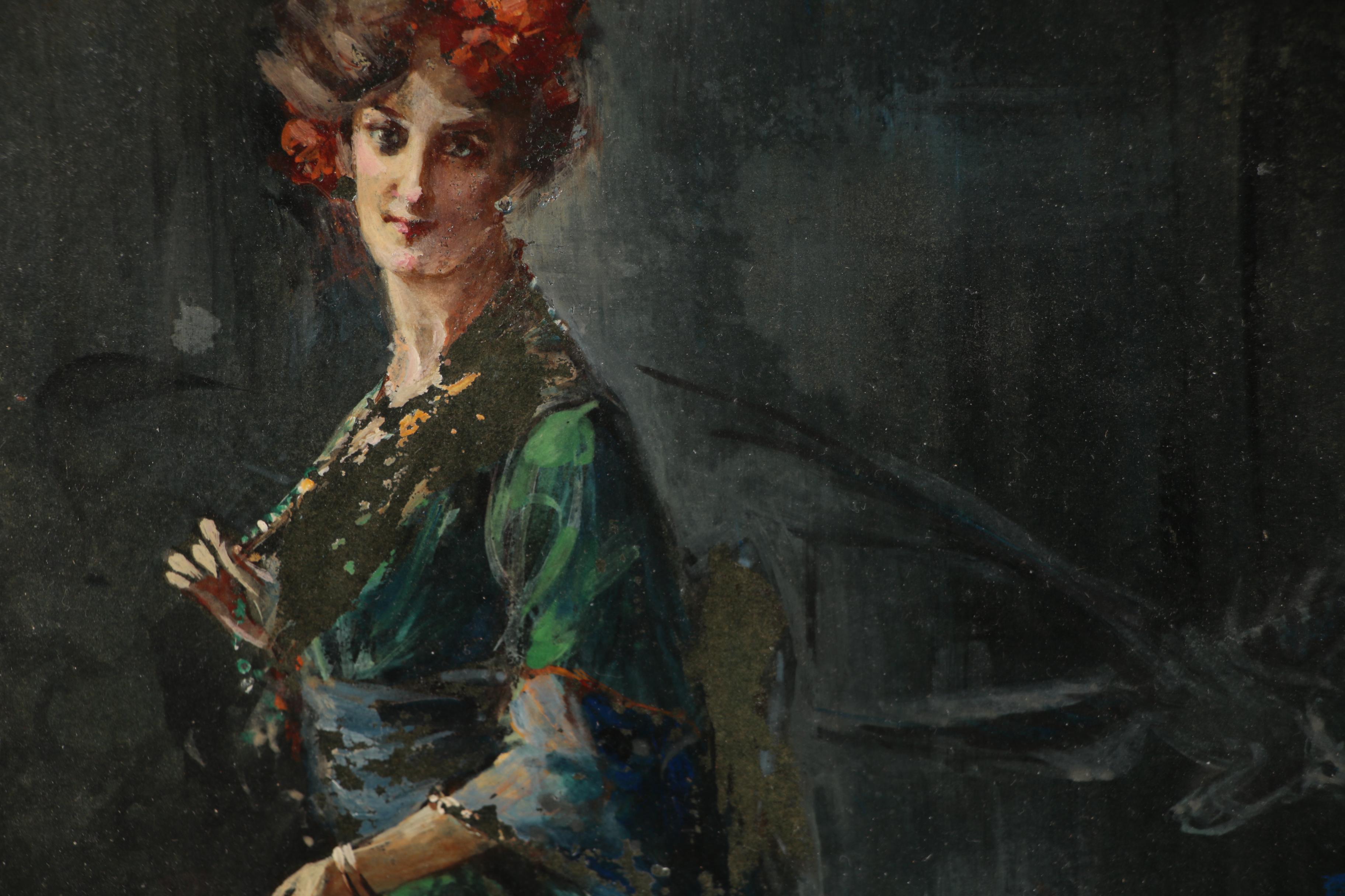 Figural Oil Painting of Edwardian Era Woman