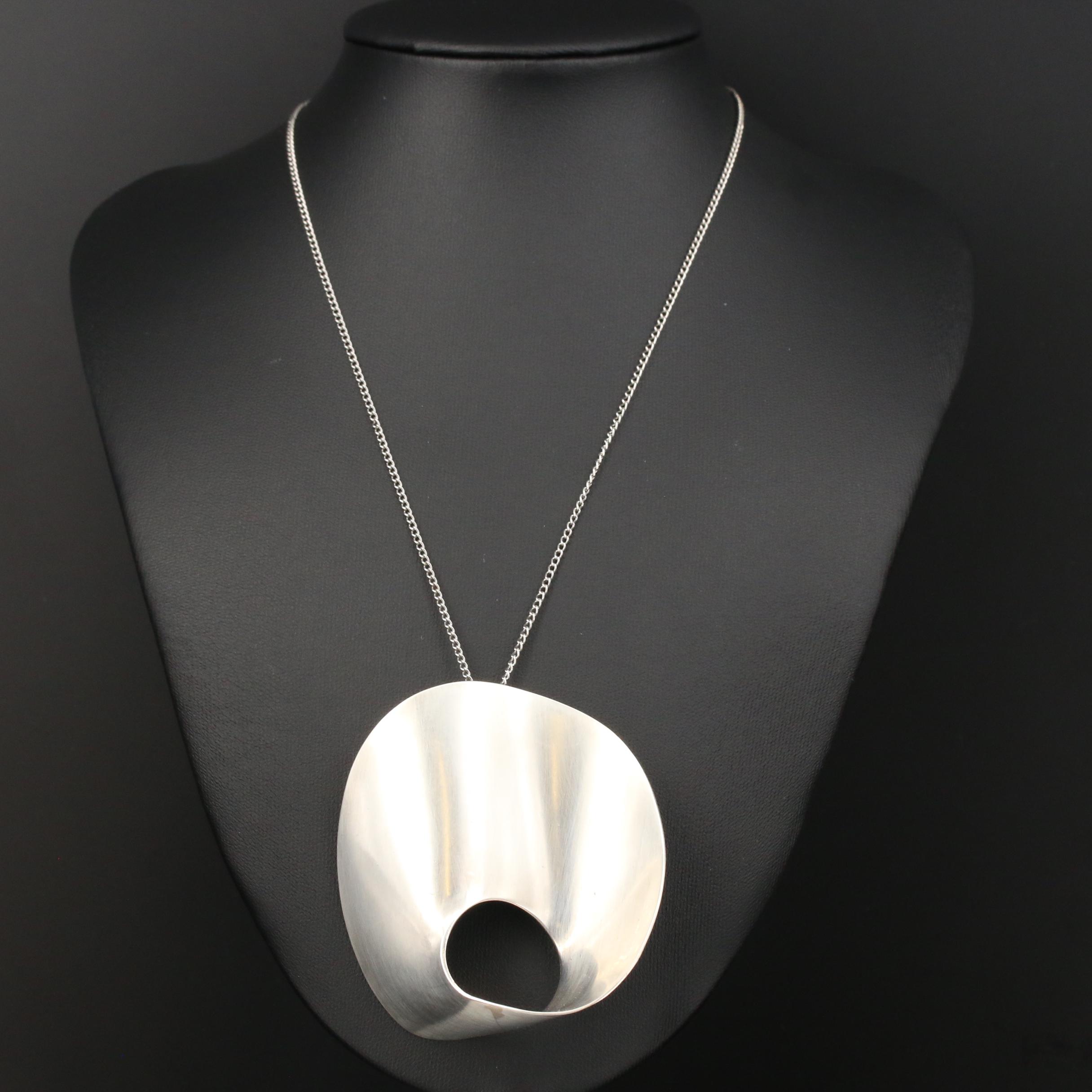 Modern Sterling Converter Pendant on Curb Chain