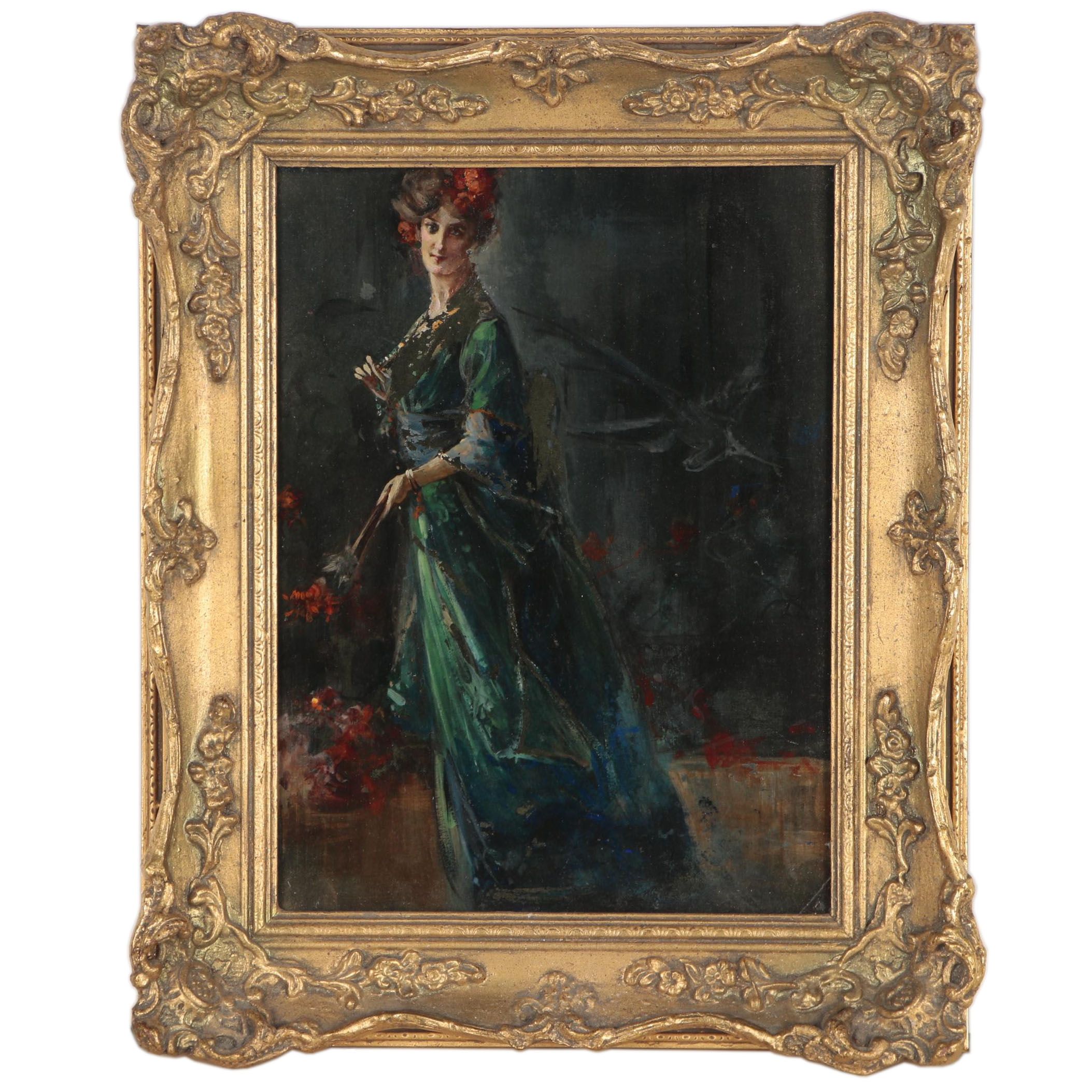 Figural Oil Painting of Edwardian Era Woman