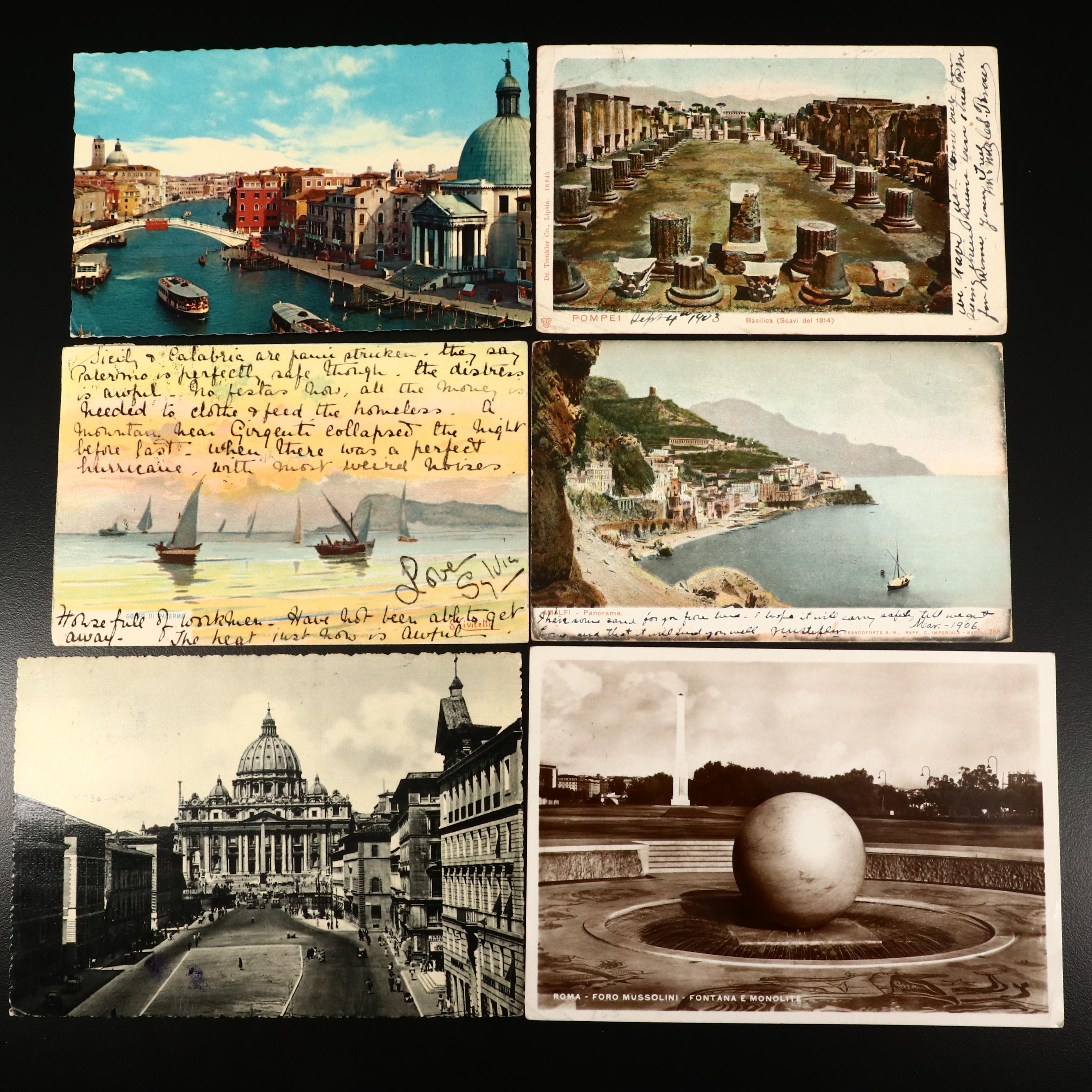 Sixty-Nine Antique to Vintage Used Italian Postcards