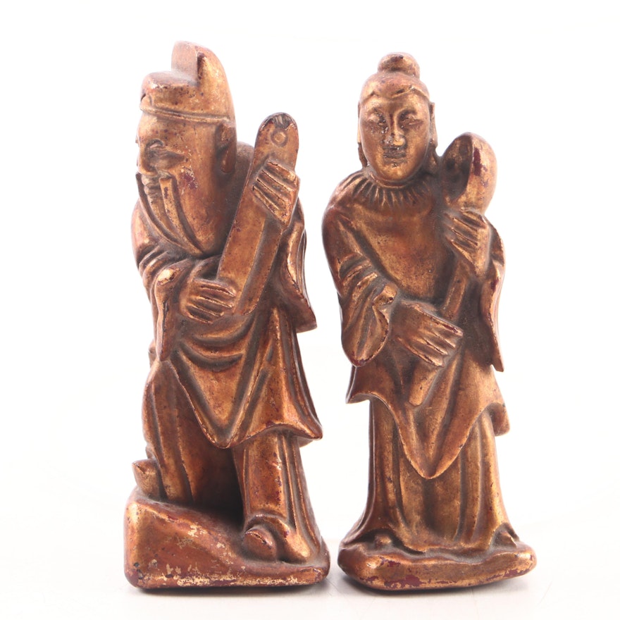 Chinese Giltwood Scholar and Courtesan Figures