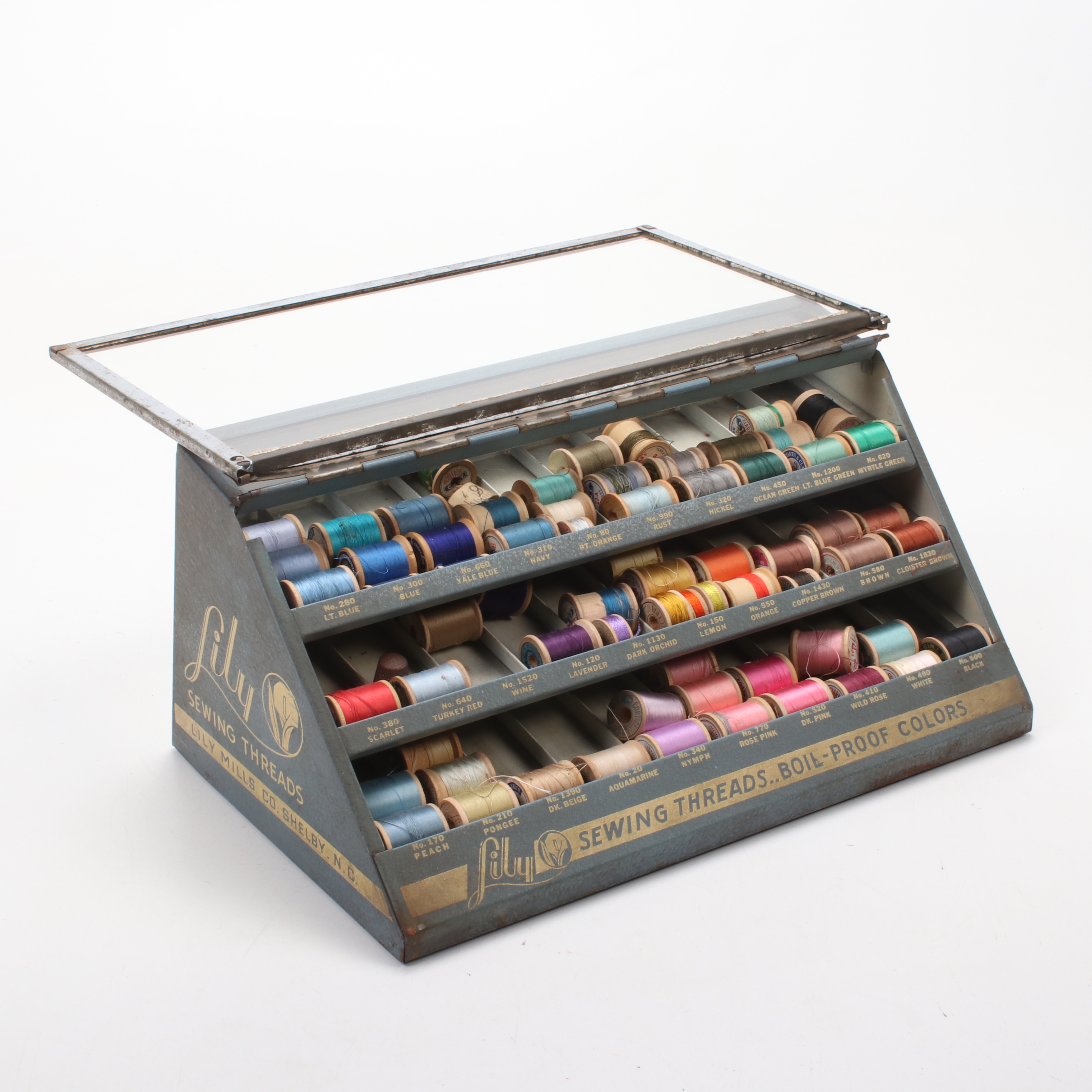 Lily Mills Company Metal Tabletop Sewing Thread Mercantile Display Case