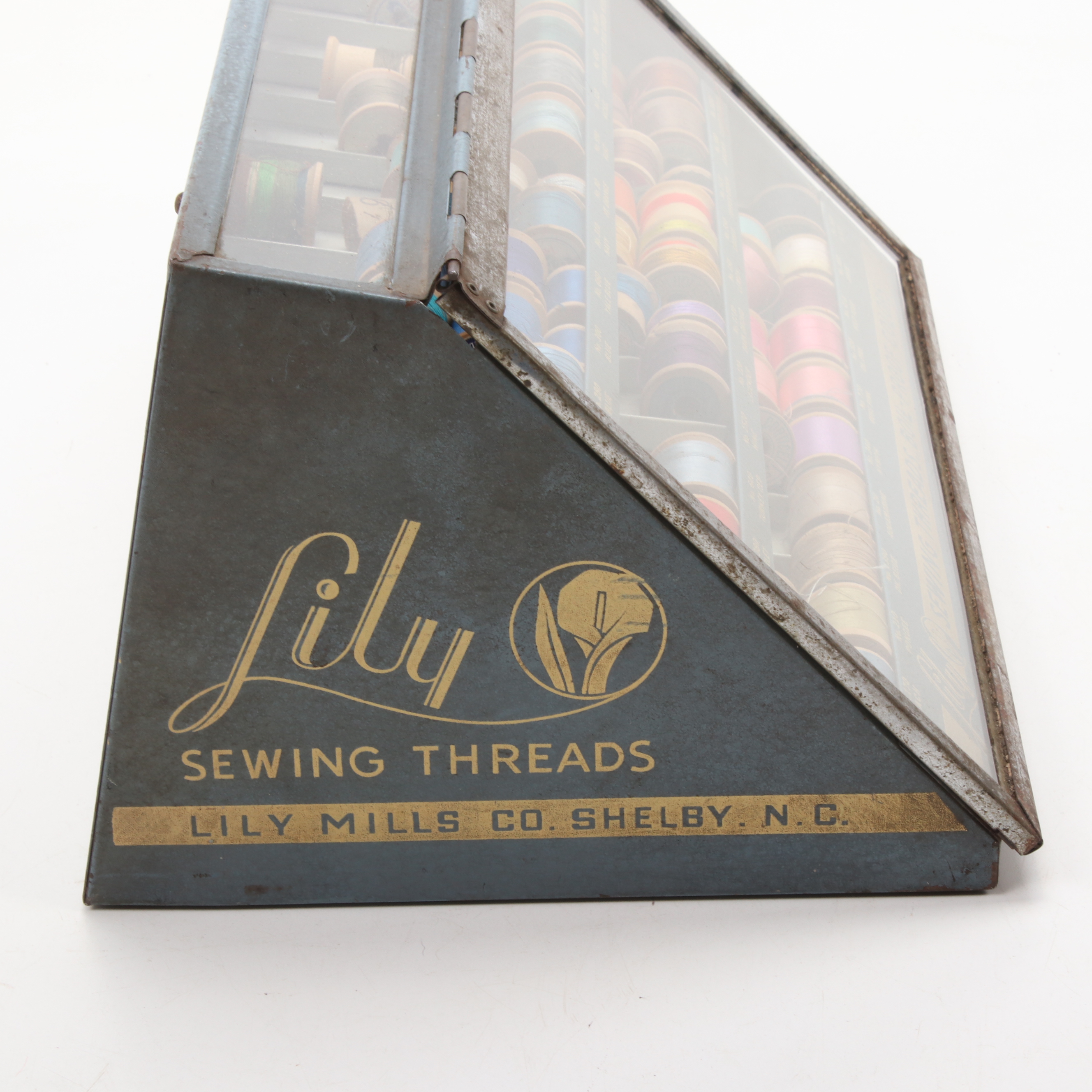Lily Mills Company Metal Tabletop Sewing Thread Mercantile Display Case